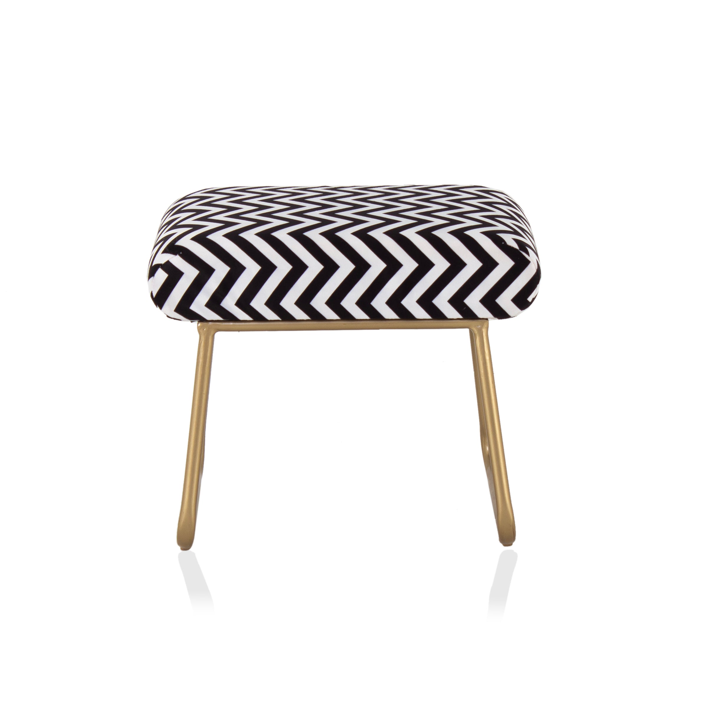 Printed Stool For Living Room, Ottoman (Black & White) - Peachtree Home