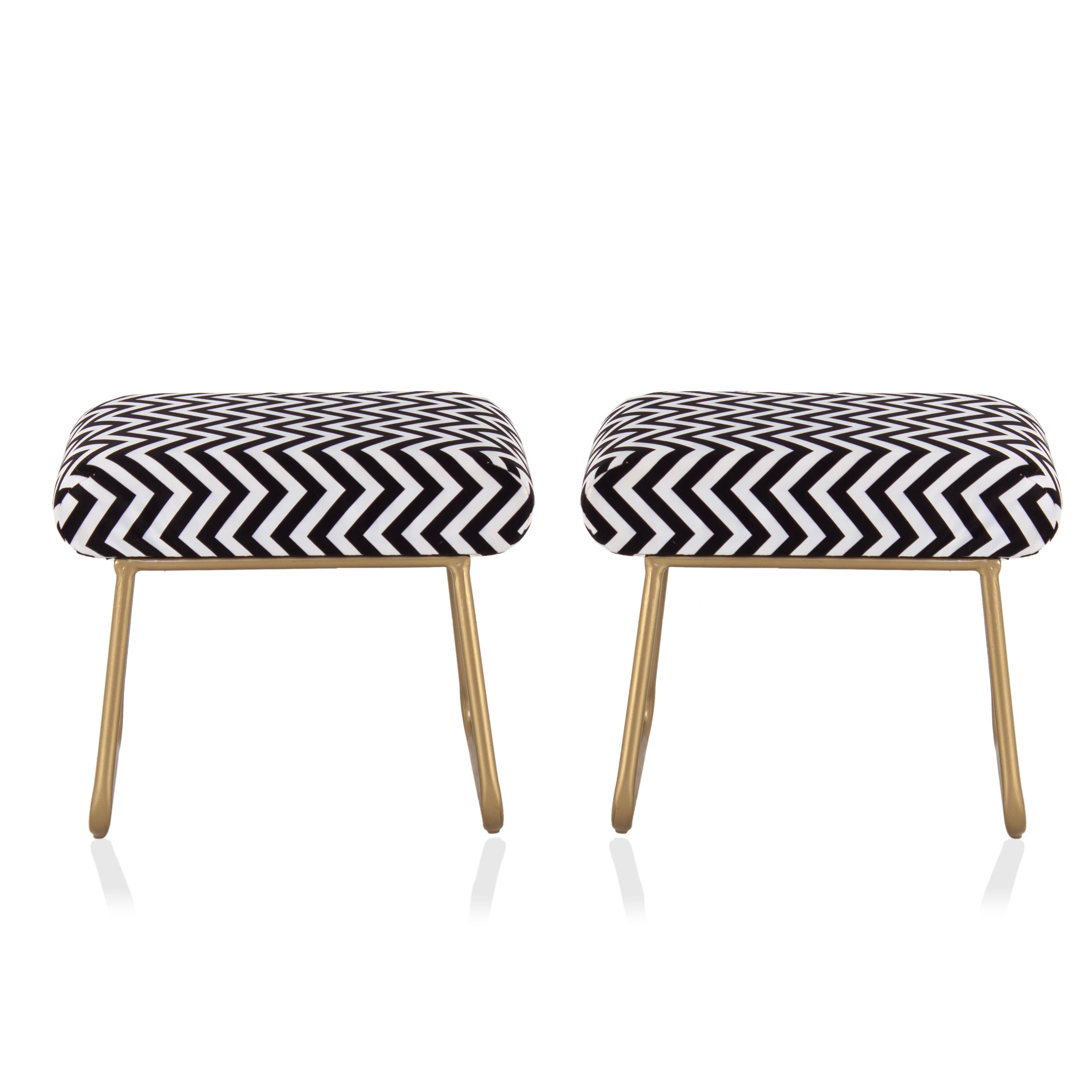Printed Stool For Living Room, Ottoman (Black & White) - Peachtree Home