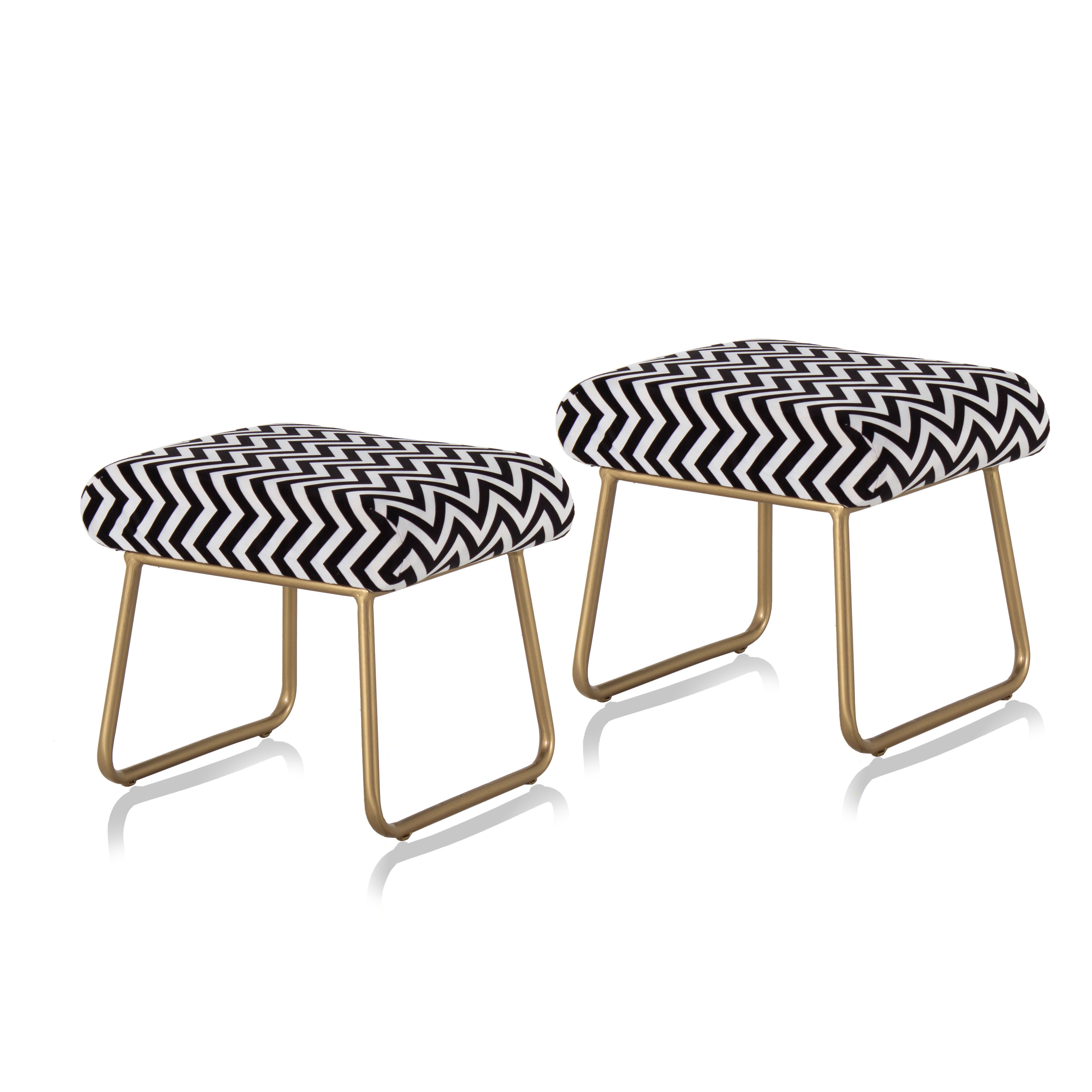 Printed Stool For Living Room, Ottoman (Black & White) - Peachtree Home