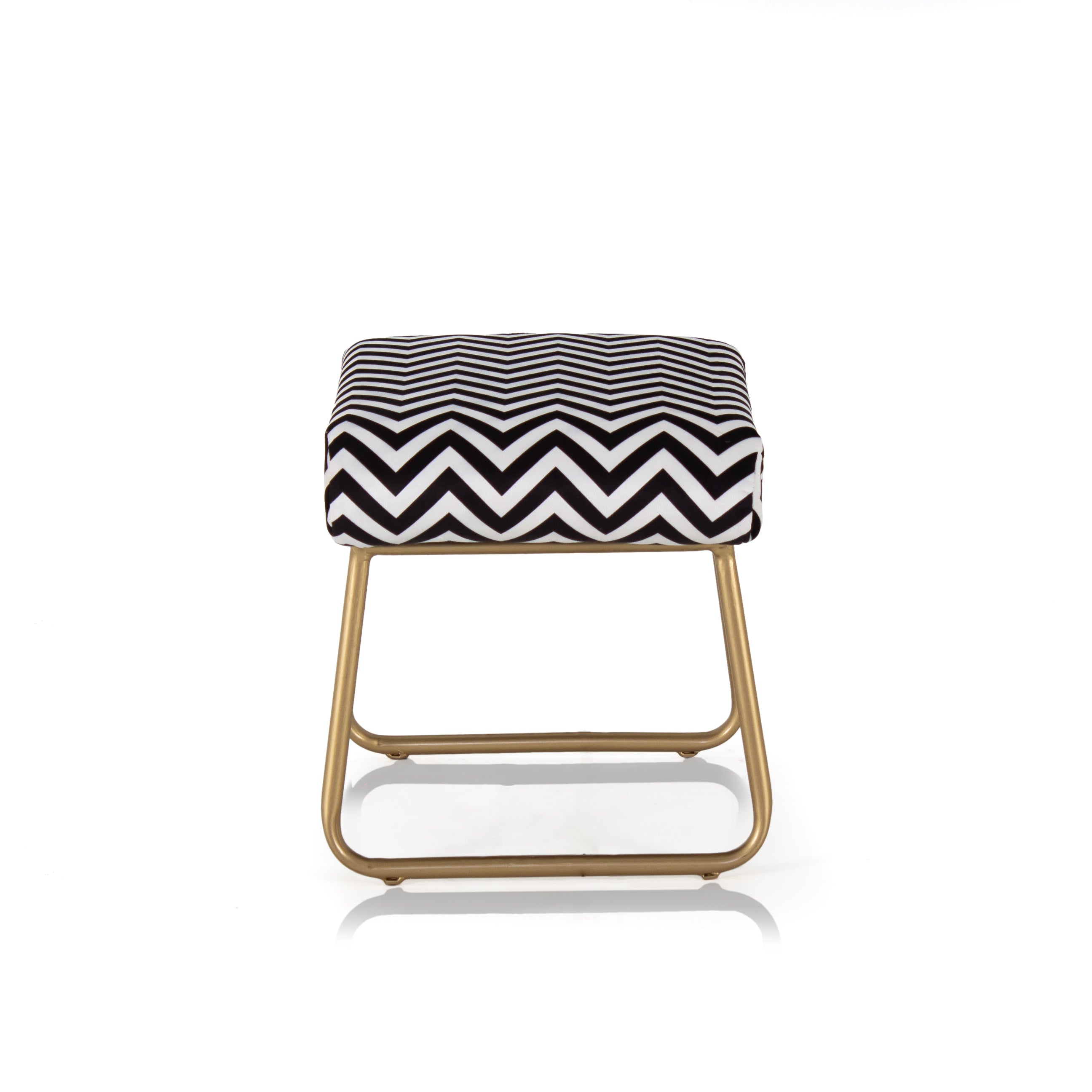 Printed Stool For Living Room, Ottoman (Black & White) - Peachtree Home