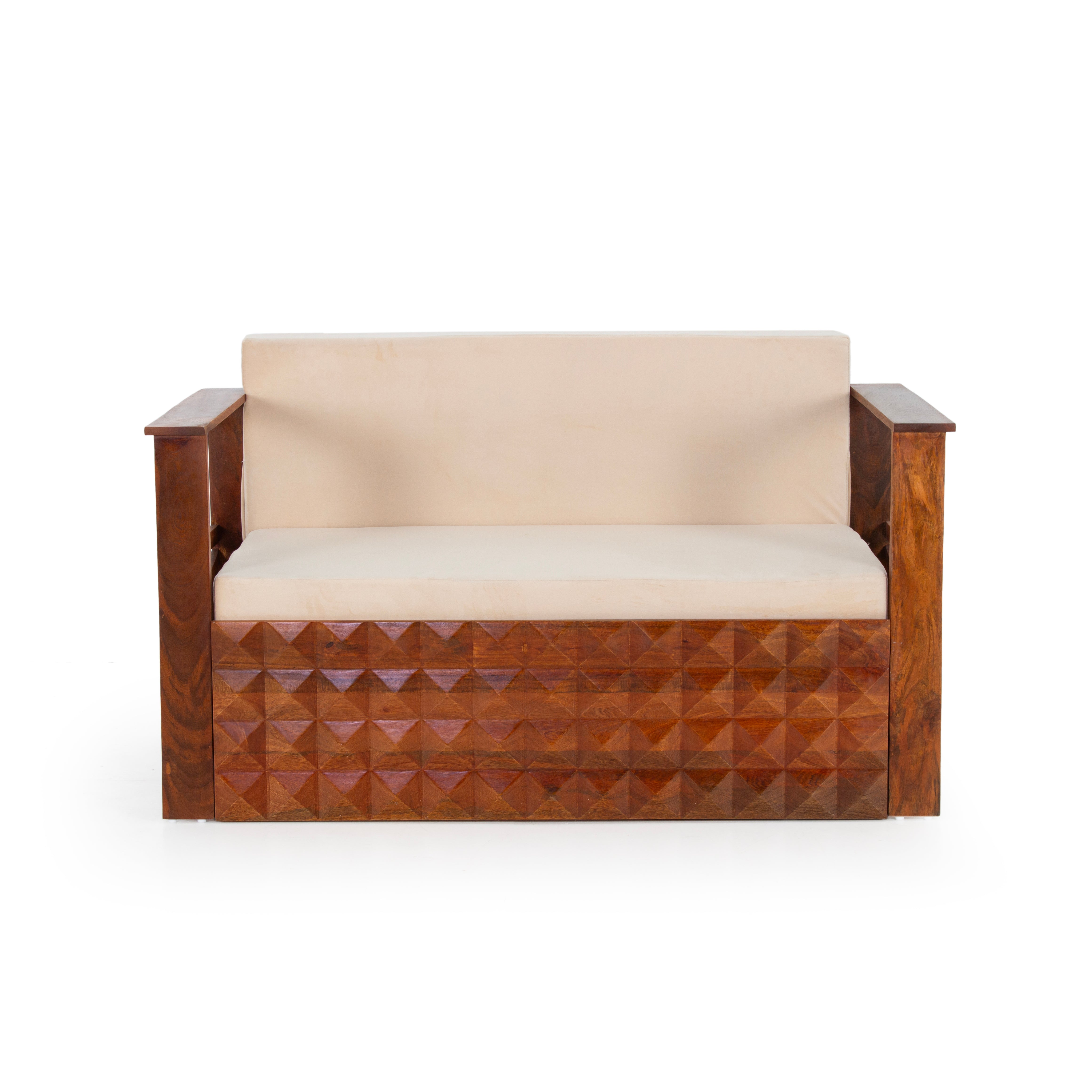Peachtree Kaya Wooden Three Seater Sofa Cum Bad (Natural Wood) - Peachtree Home