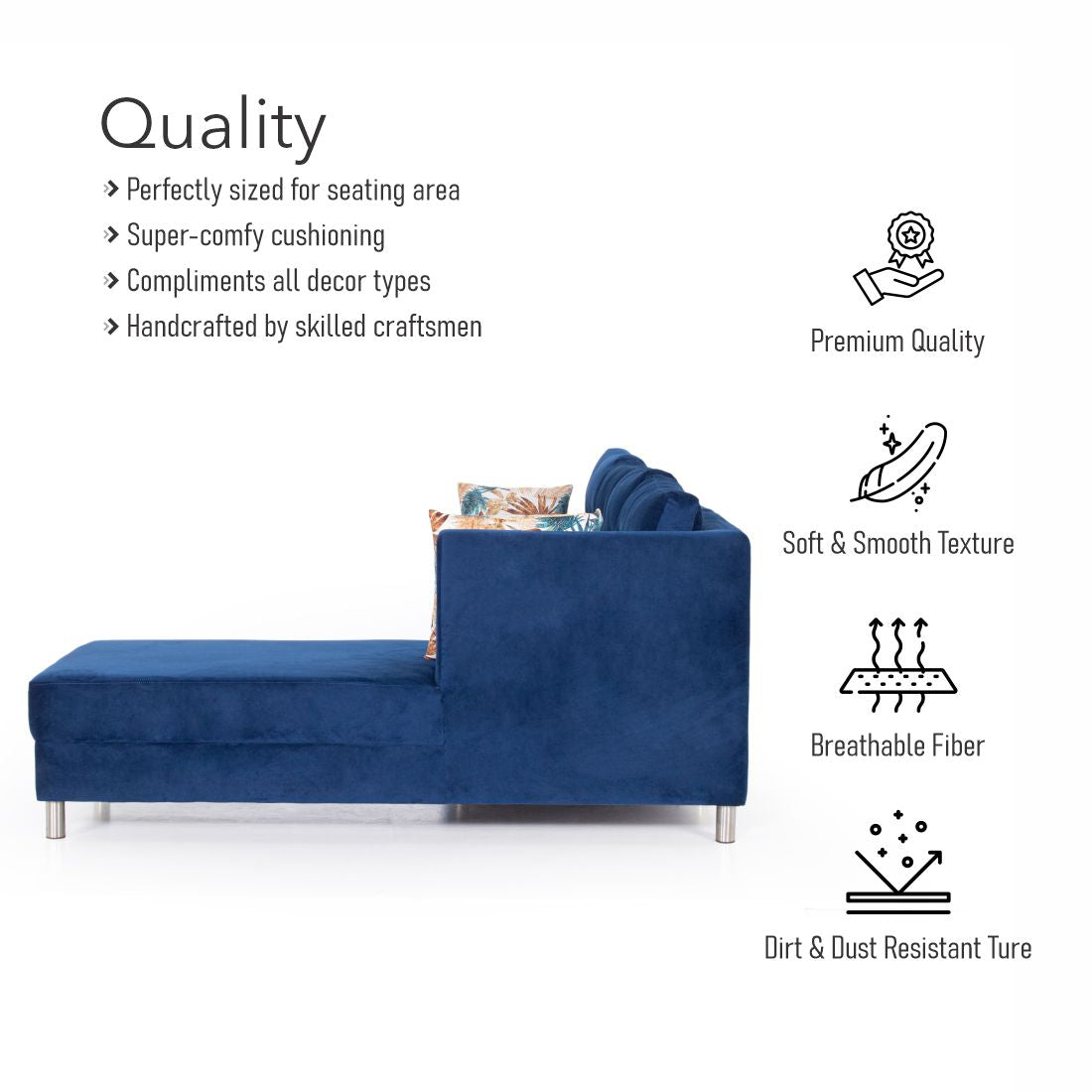 Zurich 5-Seater Velvet Sofa Set In Blue Colour - Peachtree Home