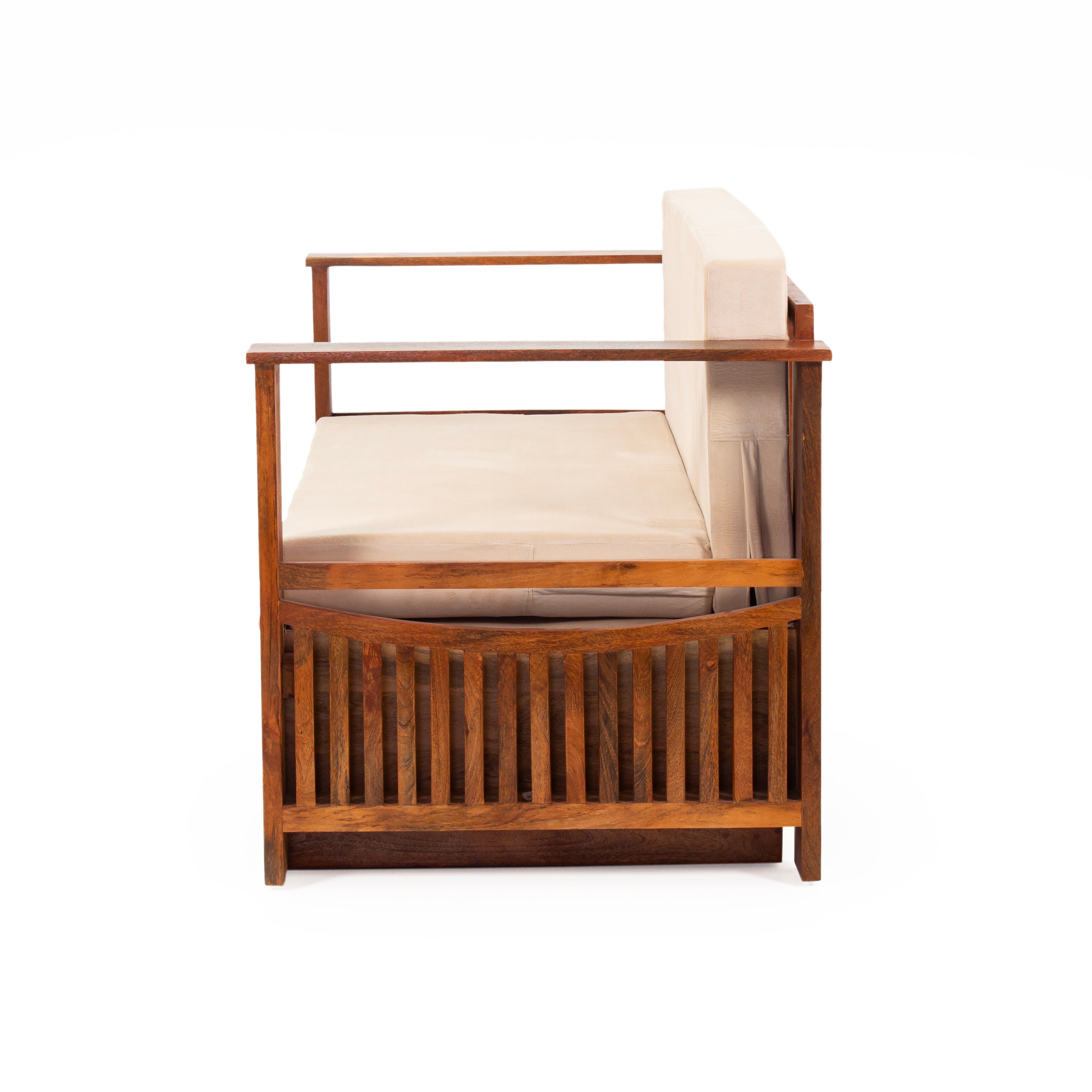 Peachtree Kaya Wooden Three Seater Sofa Cum Bad (Natural Wood) - Peachtree Home
