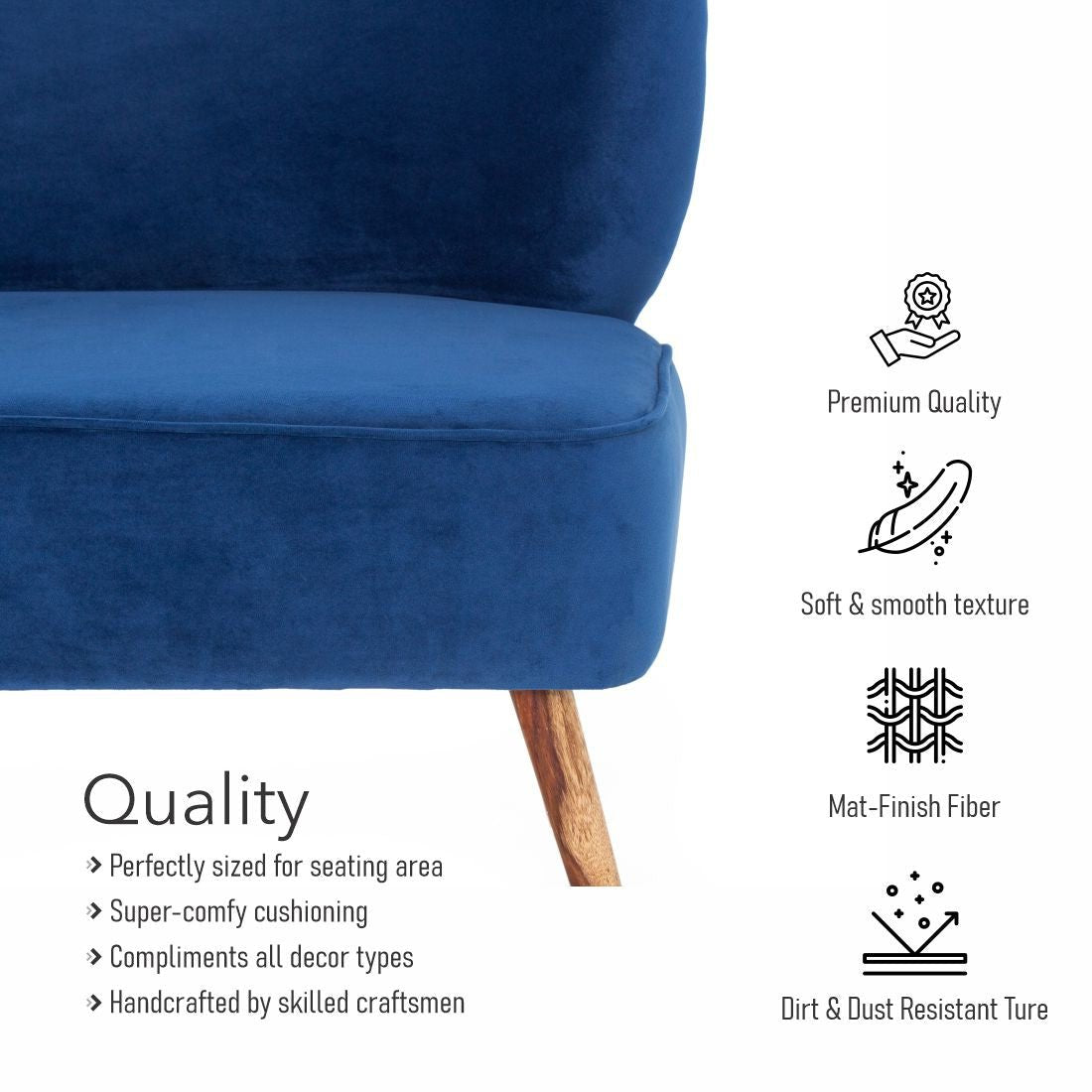 Carbo 2-Seater Velvet Chair In Blue Colour - Peachtree Home