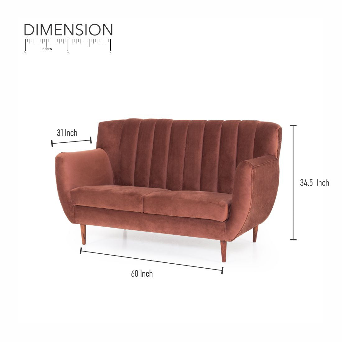 Daveline 2-Seater Velvet Sofa In Wine Colour - Peachtree Home