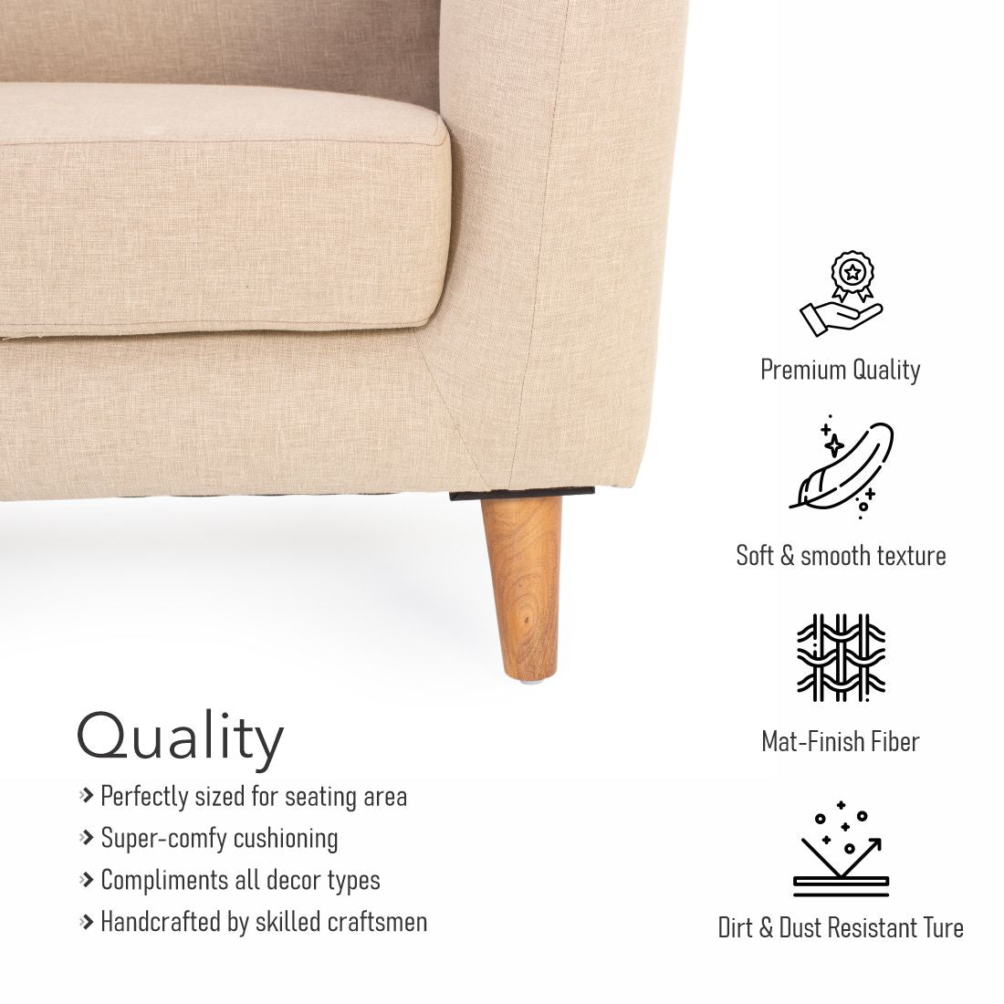 Tuxido 3-Seater Cotton Sofa In Beige Colour - Peachtree Home