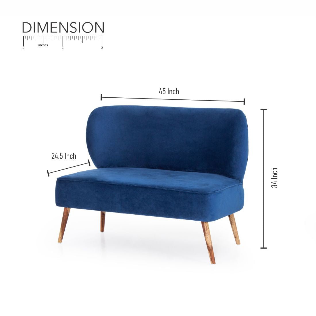Carbo 2-Seater Velvet Chair In Blue Colour - Peachtree Home