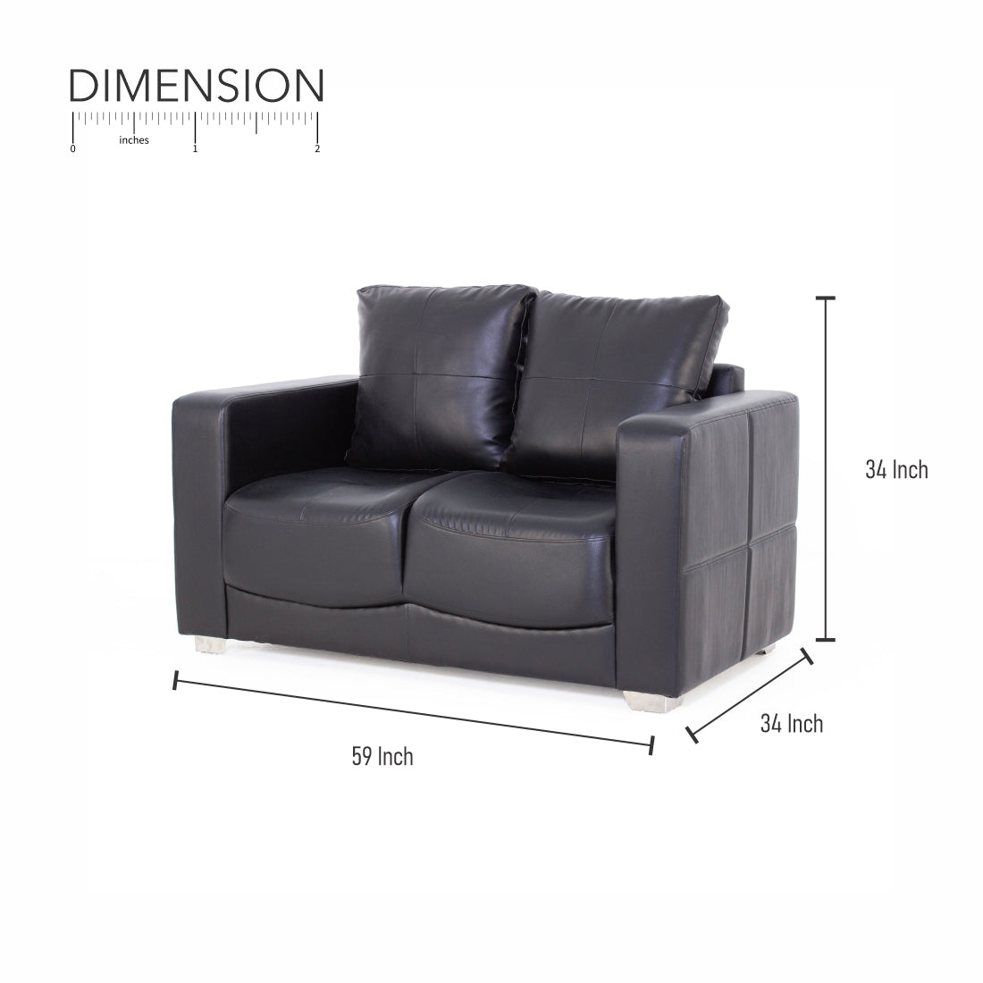 Orchid Leatherite 2-Seater Sofa In Black Colour - Peachtree Home