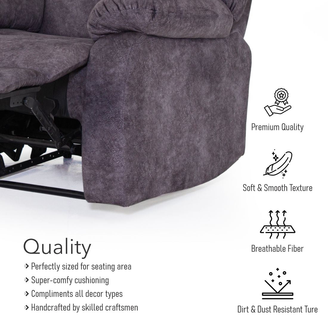 Costa Suede Recliner Sofa In Grey Colour - Peachtree Home
