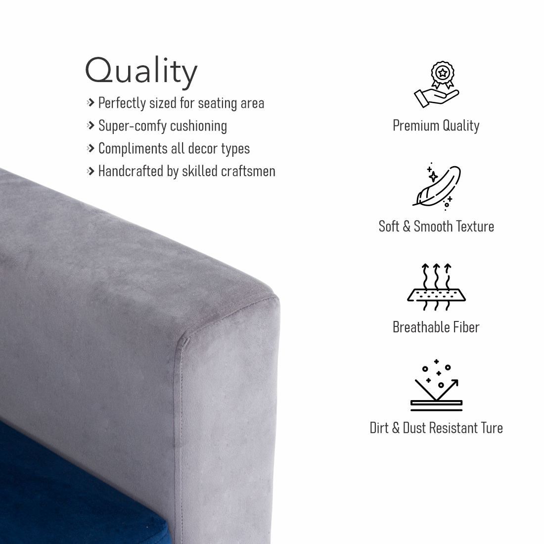 Urban 3-seater Velvet Sofa Set In Blue And Grey Colour - Peachtree Home