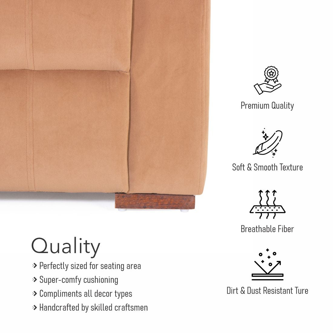 Costa 3-Seater Velvet Sofa in Beige Colour - Peachtree Home