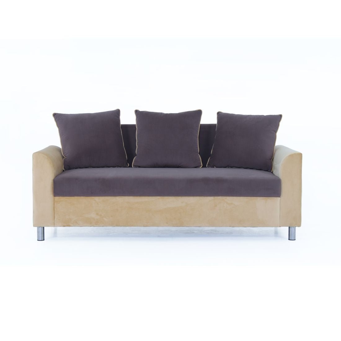 Aura 3-Seater Velvet Sofa In Brown And Yellow Colour - Peachtree Home