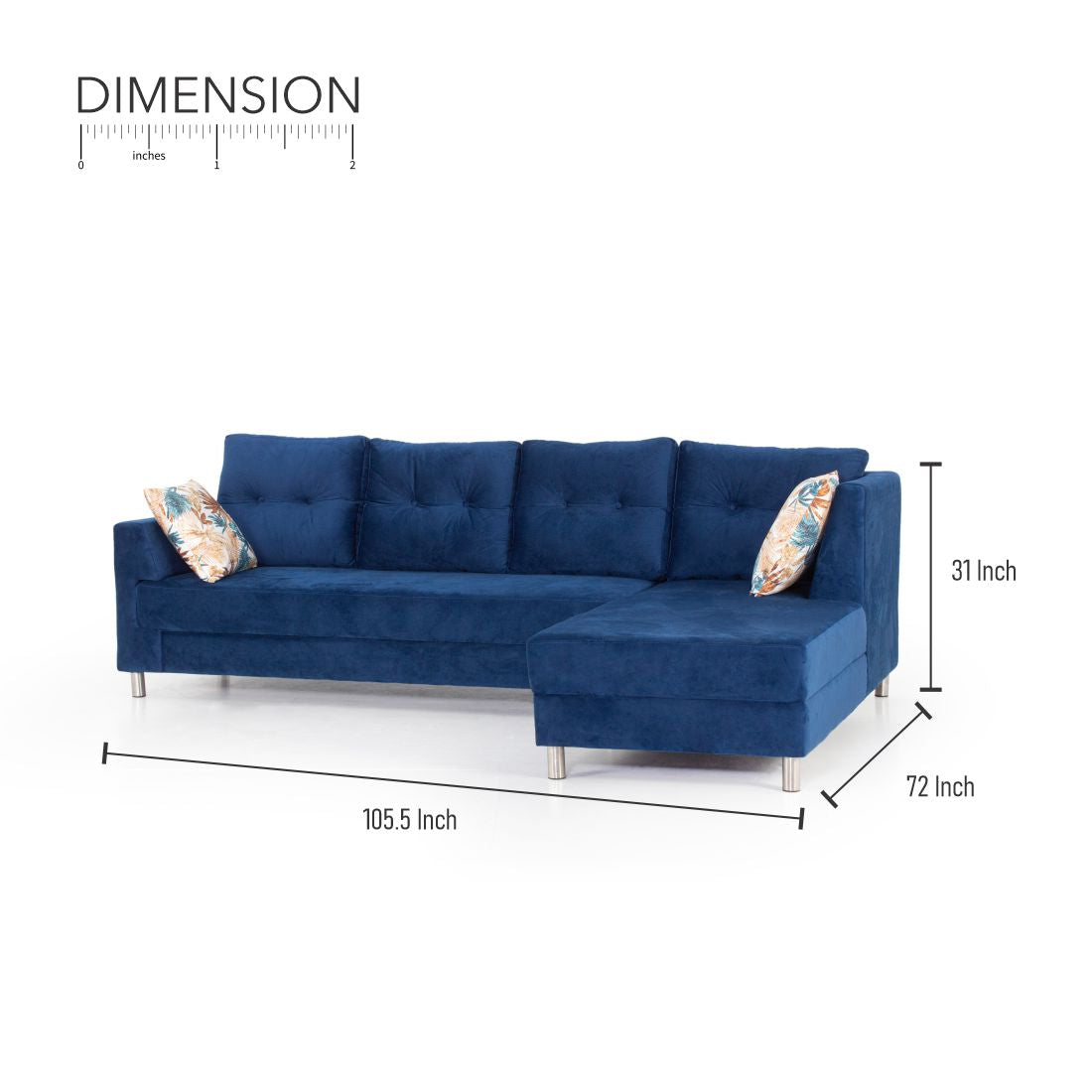 Zurich 5-Seater Velvet Sofa Set In Blue Colour - Peachtree Home