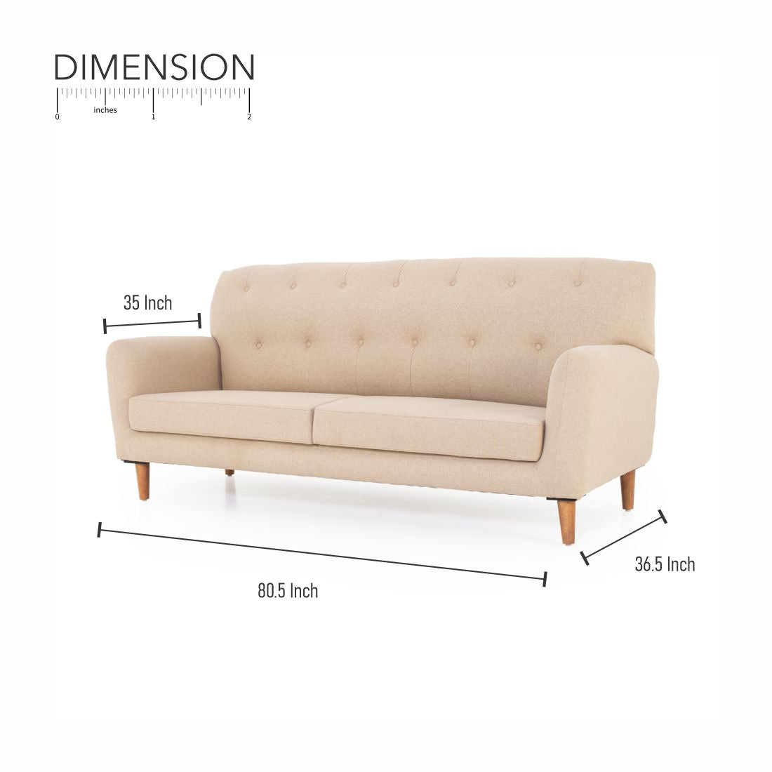 Tuxido 3-Seater Cotton Sofa In Beige Colour - Peachtree Home
