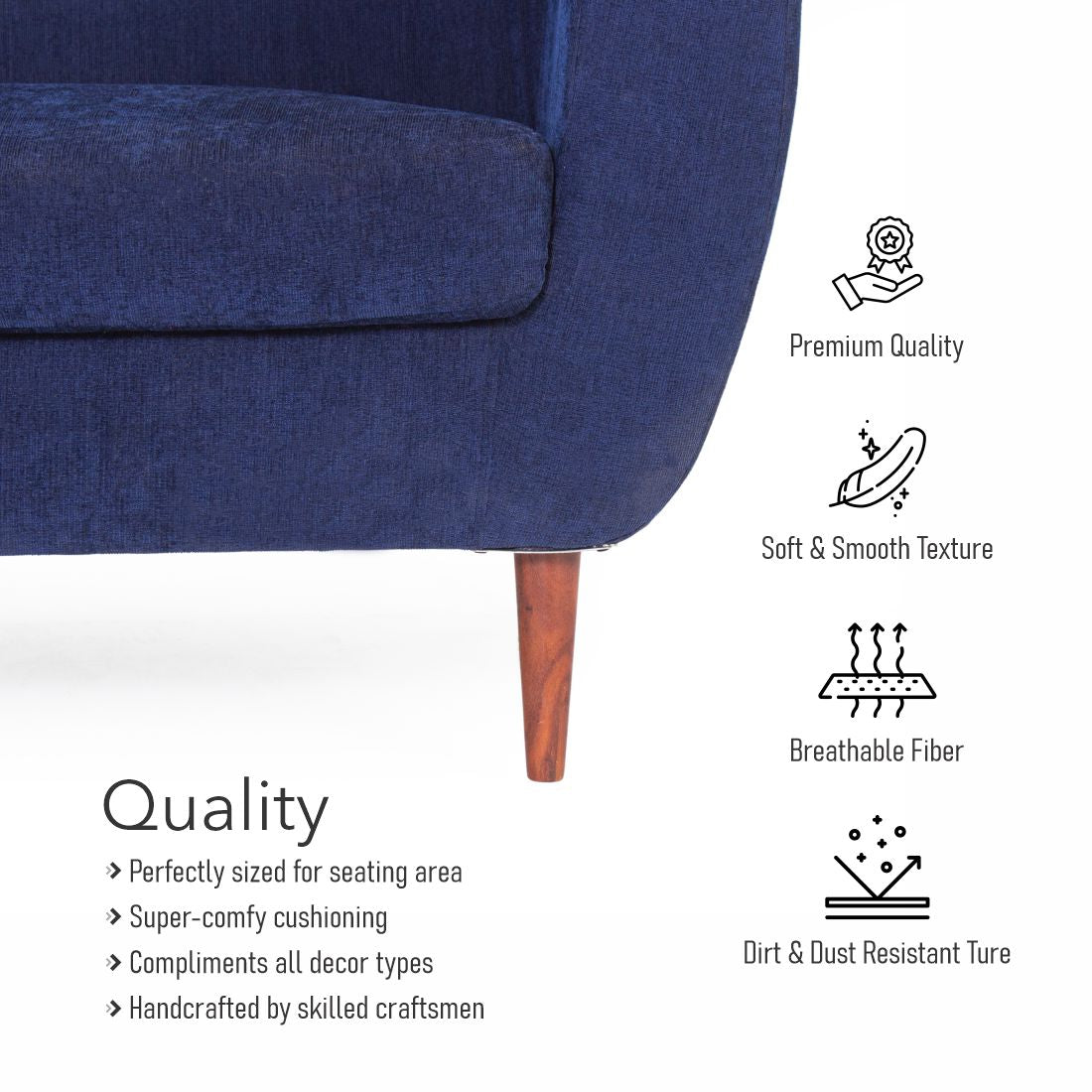 Rome 3-Seater Malfino Sofa In Dark Blue Colour - Peachtree Home