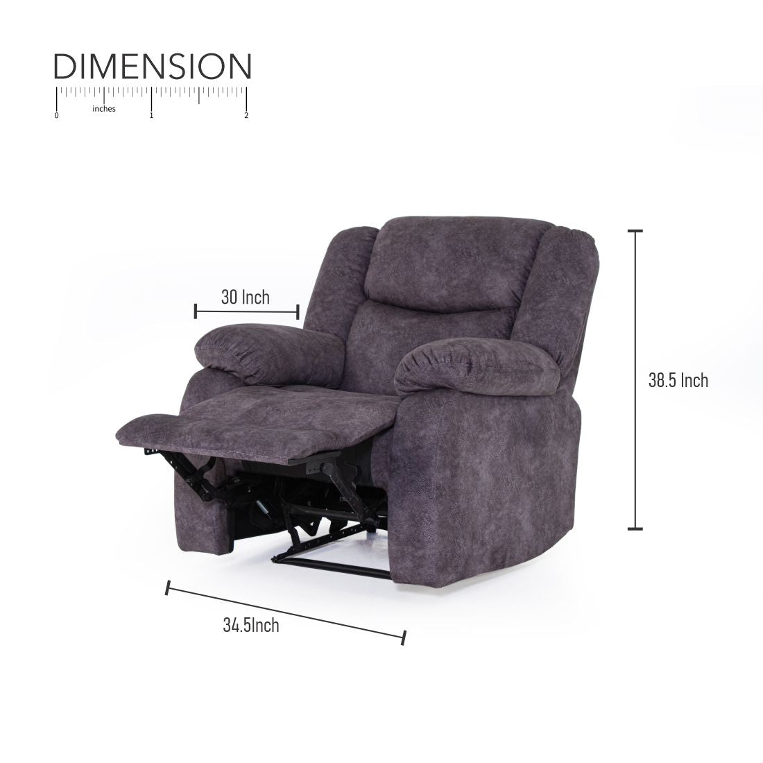 Costa Suede Recliner Sofa In Grey Colour - Peachtree Home