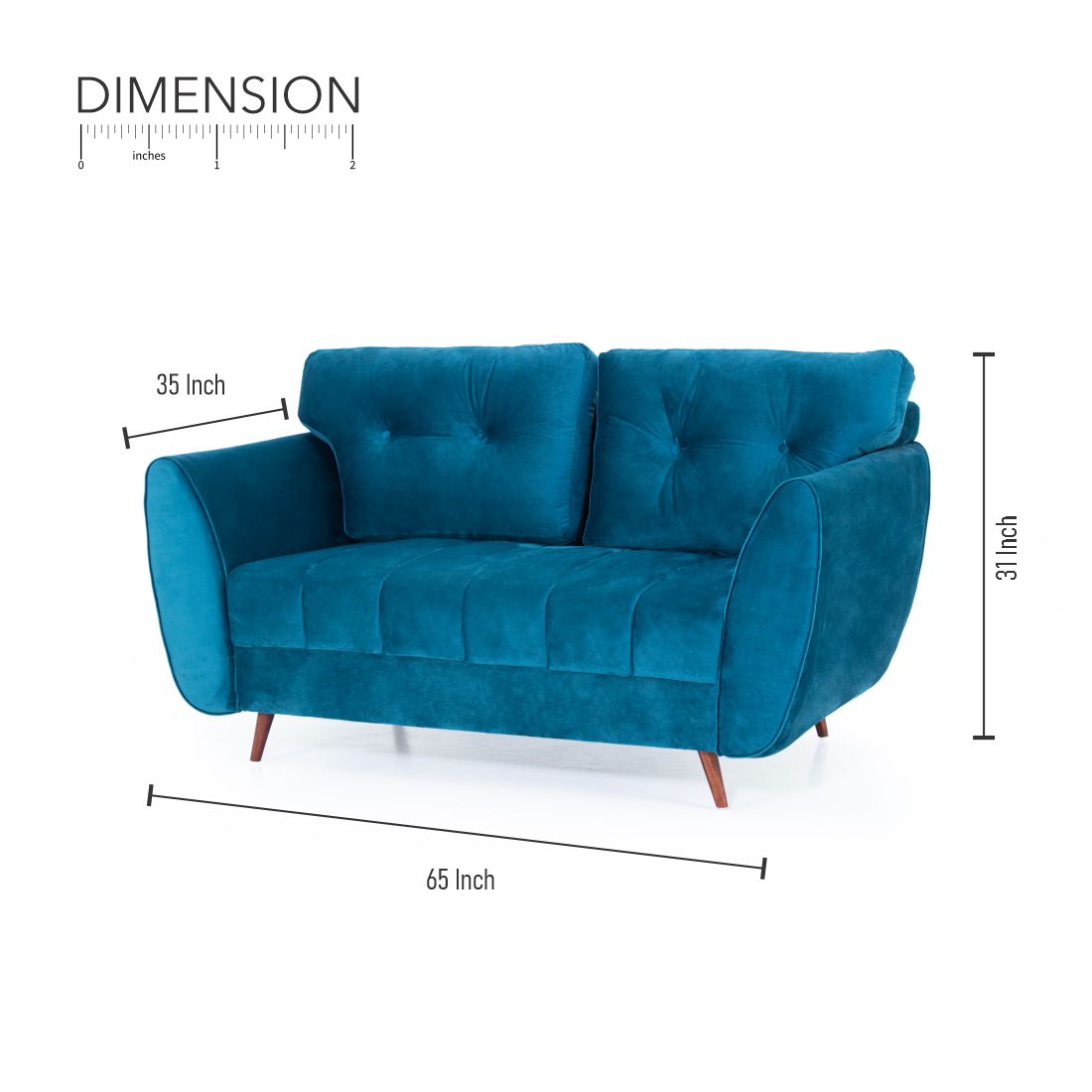 Eden 2-Seater Velvet Sofa In Teal Green Colour - Peachtree Home