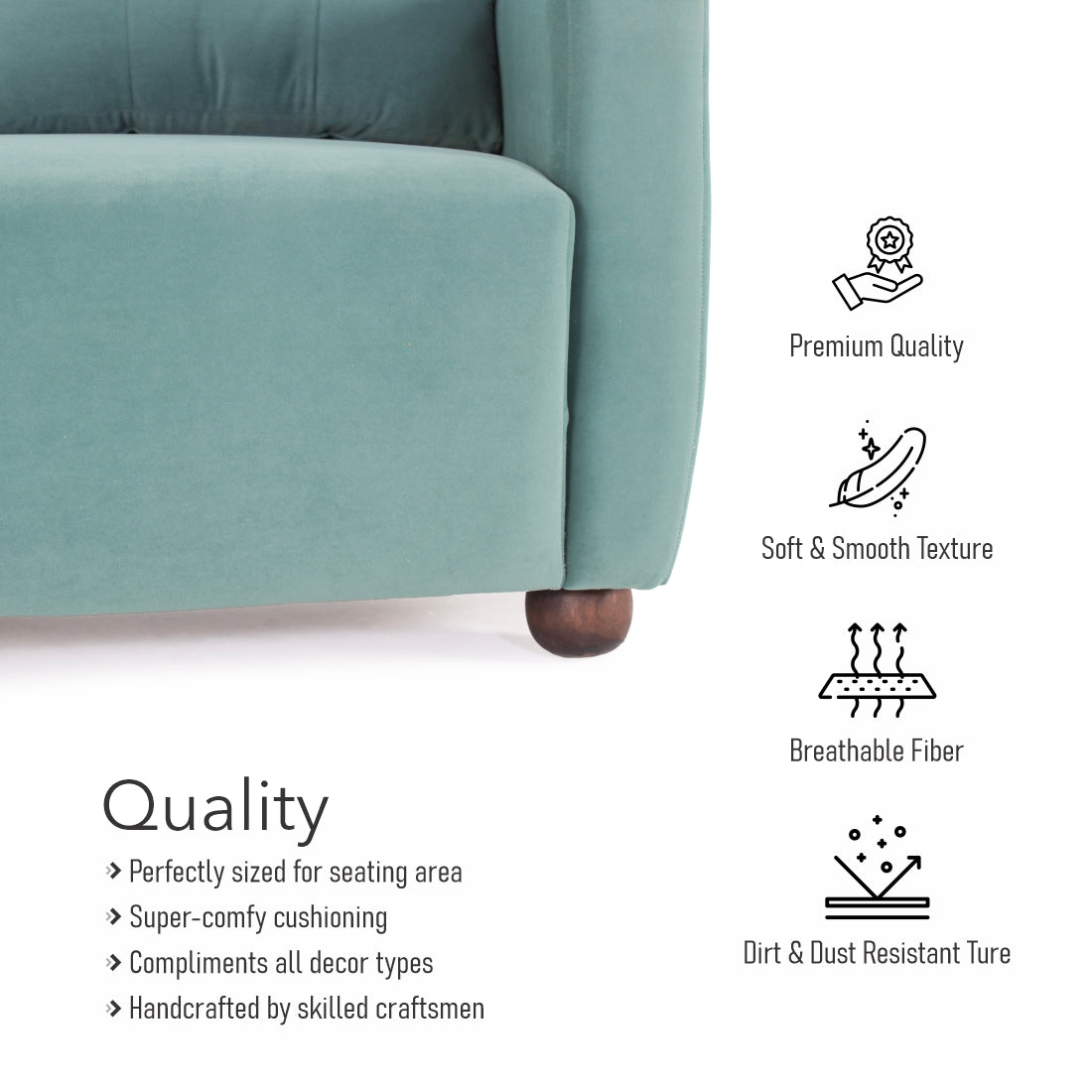 Napier 3-Seater Velvet sofa in Light Green colour - Peachtree Home