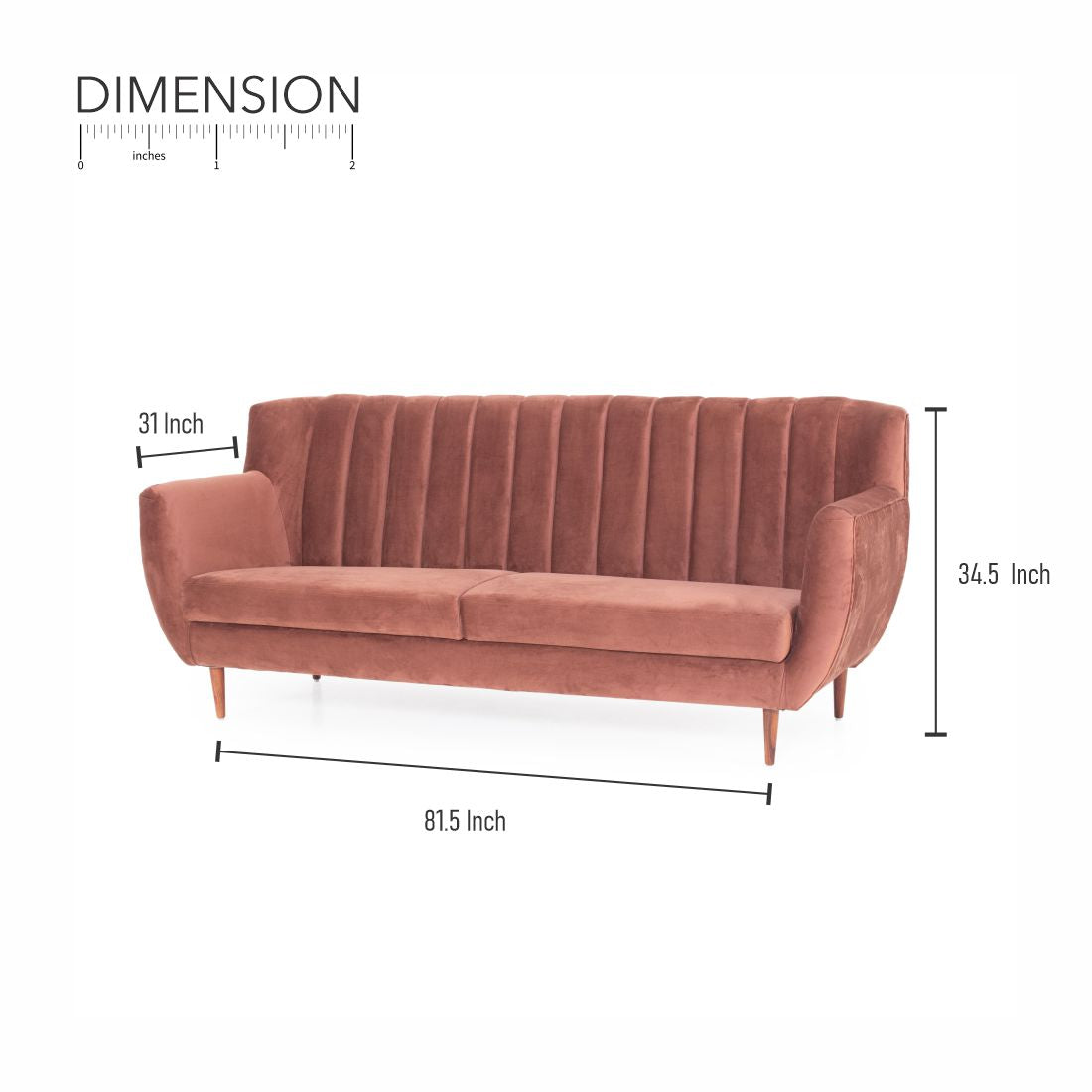 Davline 3-Seater Velvet Sofa In Wine Colour - Peachtree Home