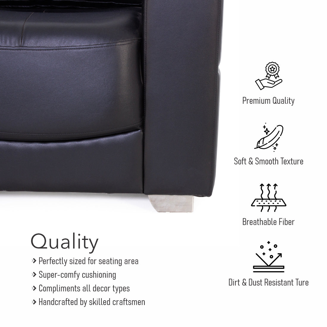 Orchid Leatherite 2-Seater Sofa In Black Colour - Peachtree Home