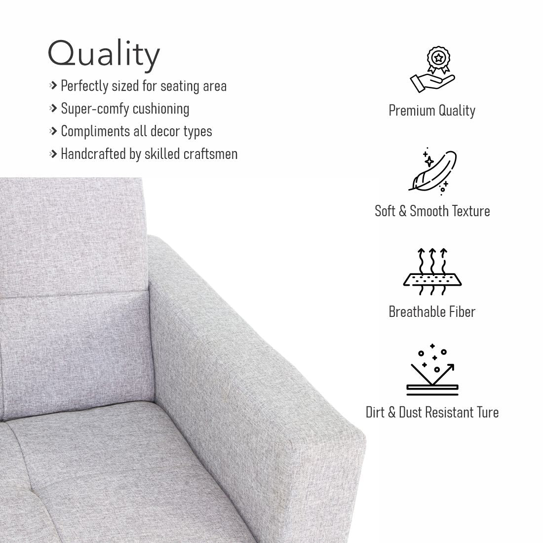 Cozy 3-seater Jute Sofa Cum Bed In Light Grey Colour - Peachtree Home