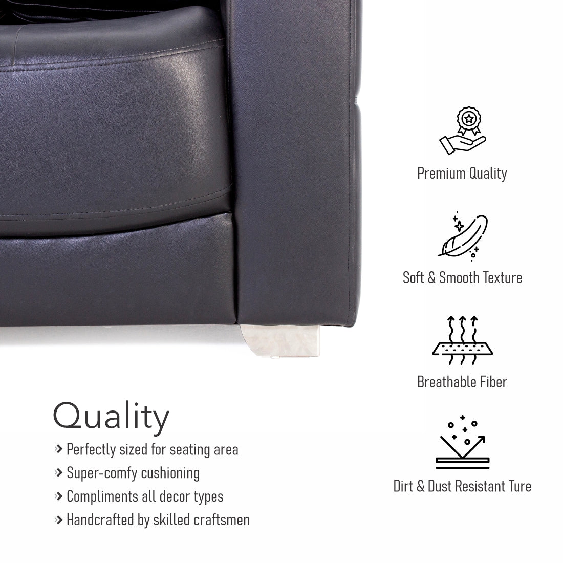 Orchid Leatherite 3-Seater Sofa In Black Colour - Peachtree Home