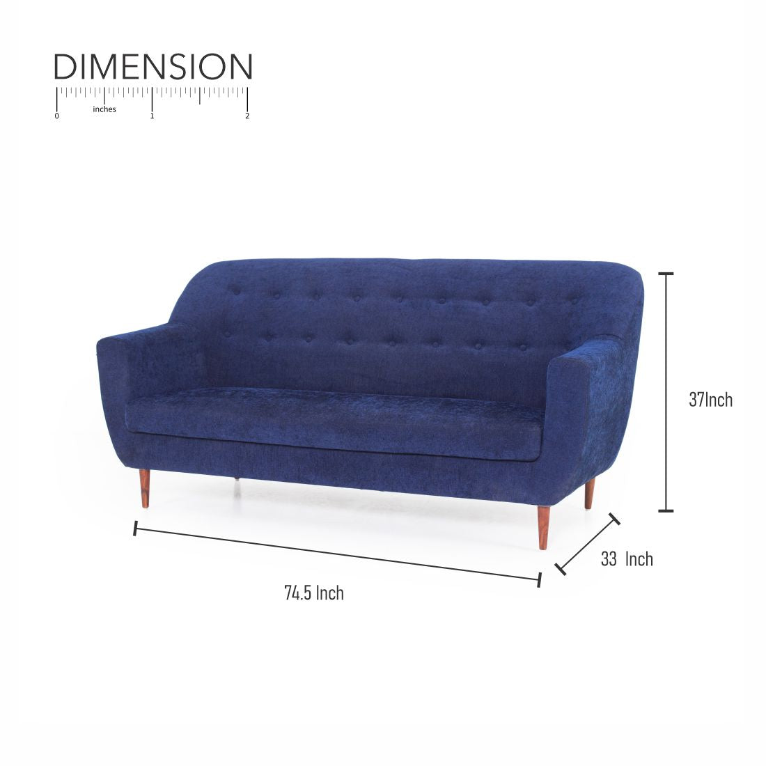 Rome 3-Seater Malfino Sofa In Dark Blue Colour - Peachtree Home