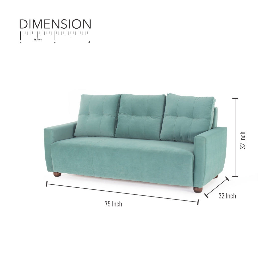 Napier 3-Seater Velvet sofa in Light Green colour - Peachtree Home
