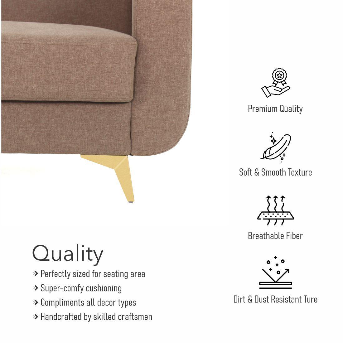 RIO 3-Seater Cotton Sofa In Light Brown Colour - Peachtree Home