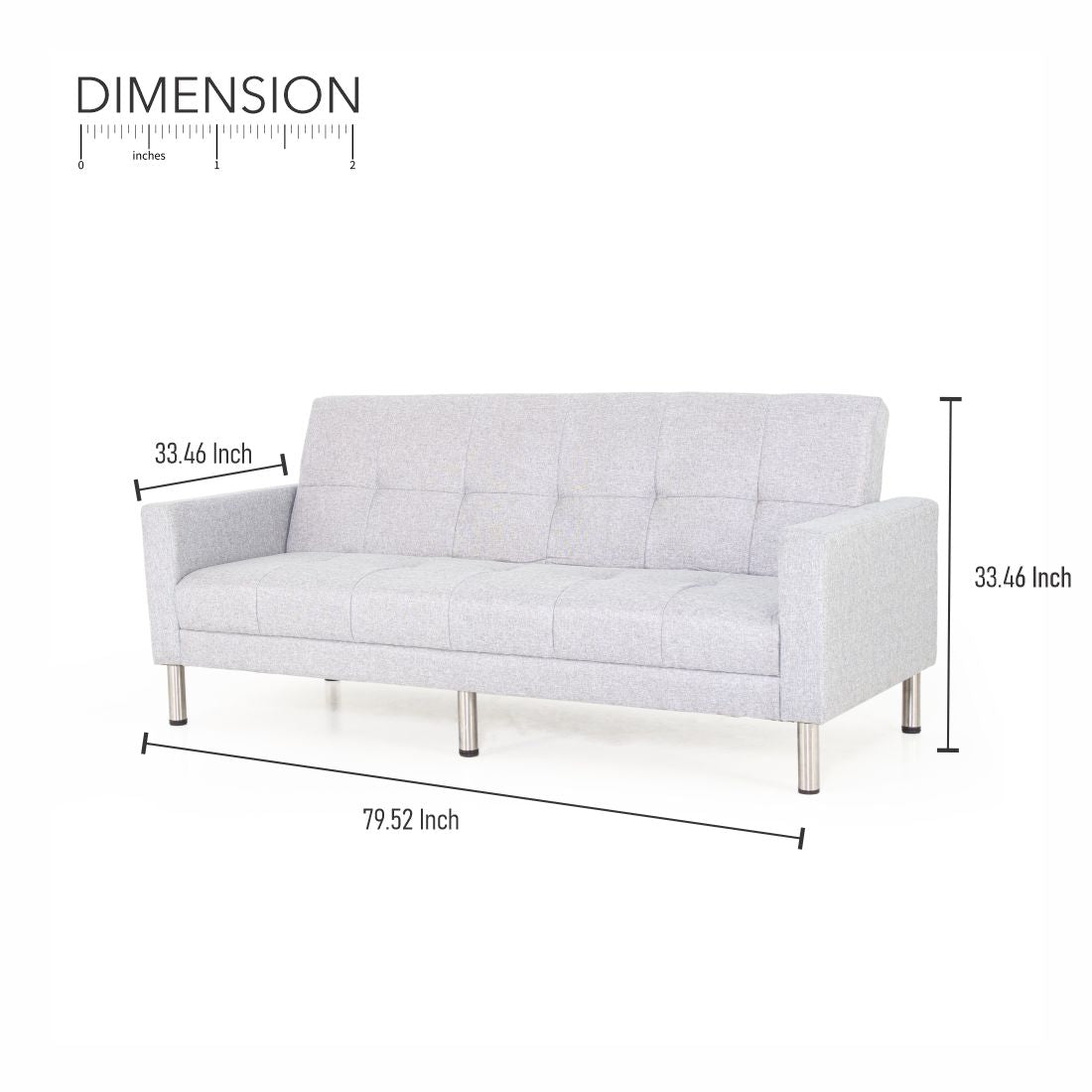 Cozy 3-seater Jute Sofa Cum Bed In Light Grey Colour - Peachtree Home