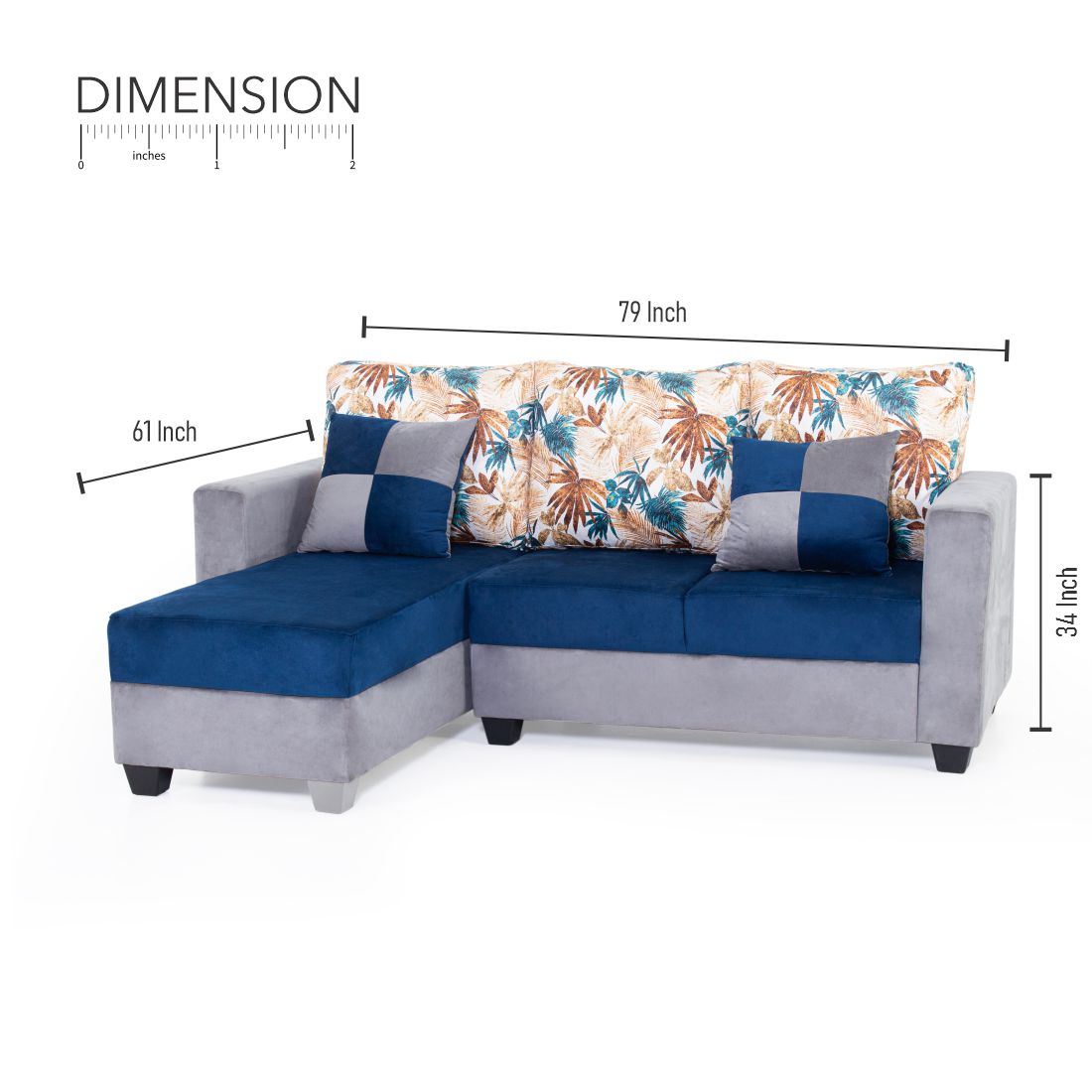 Urban 3-seater Velvet Sofa Set In Blue And Grey Colour - Peachtree Home