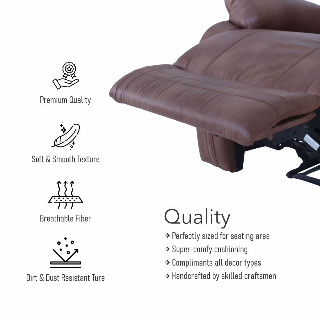 Carrera Leatherite Recliner Sofa In Cinnamon Brown Colour - Peachtree Home