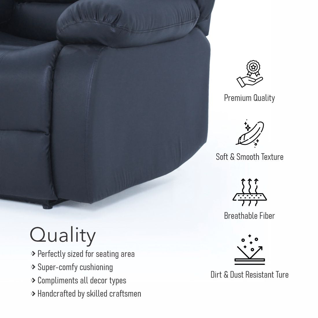 Alexandra Leatherite Recliner In Black Colour - Peachtree Home