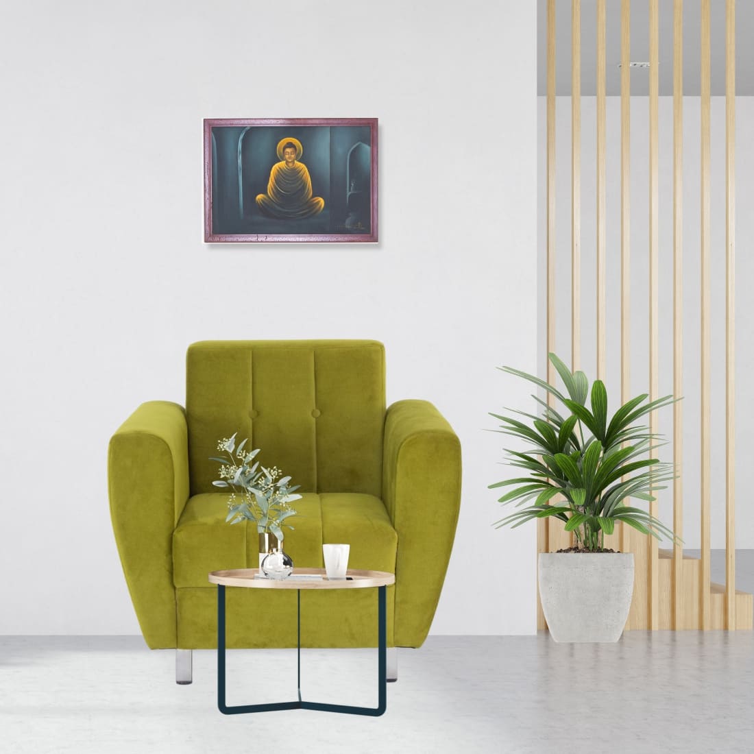Albeta Cotton Velvet Chair With Arm in Green Colour - Peachtree Home