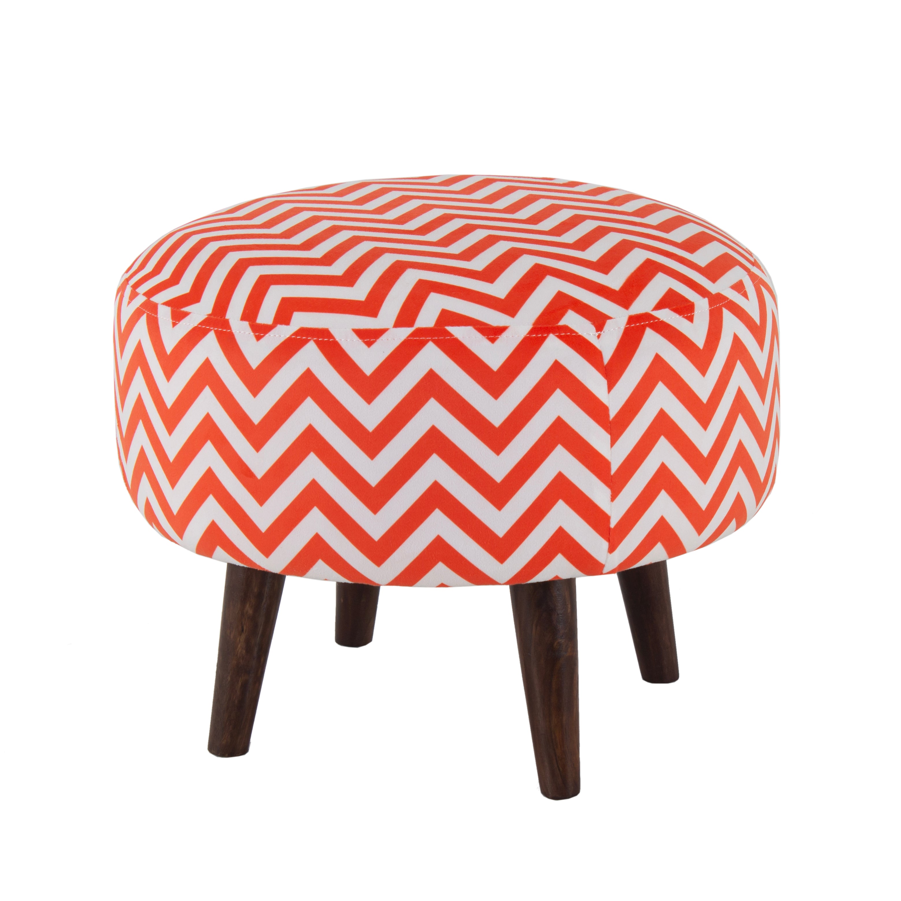 Zigzag Printed Round Shape Pouf (12 Inch, Set of 2) - Peachtree Home