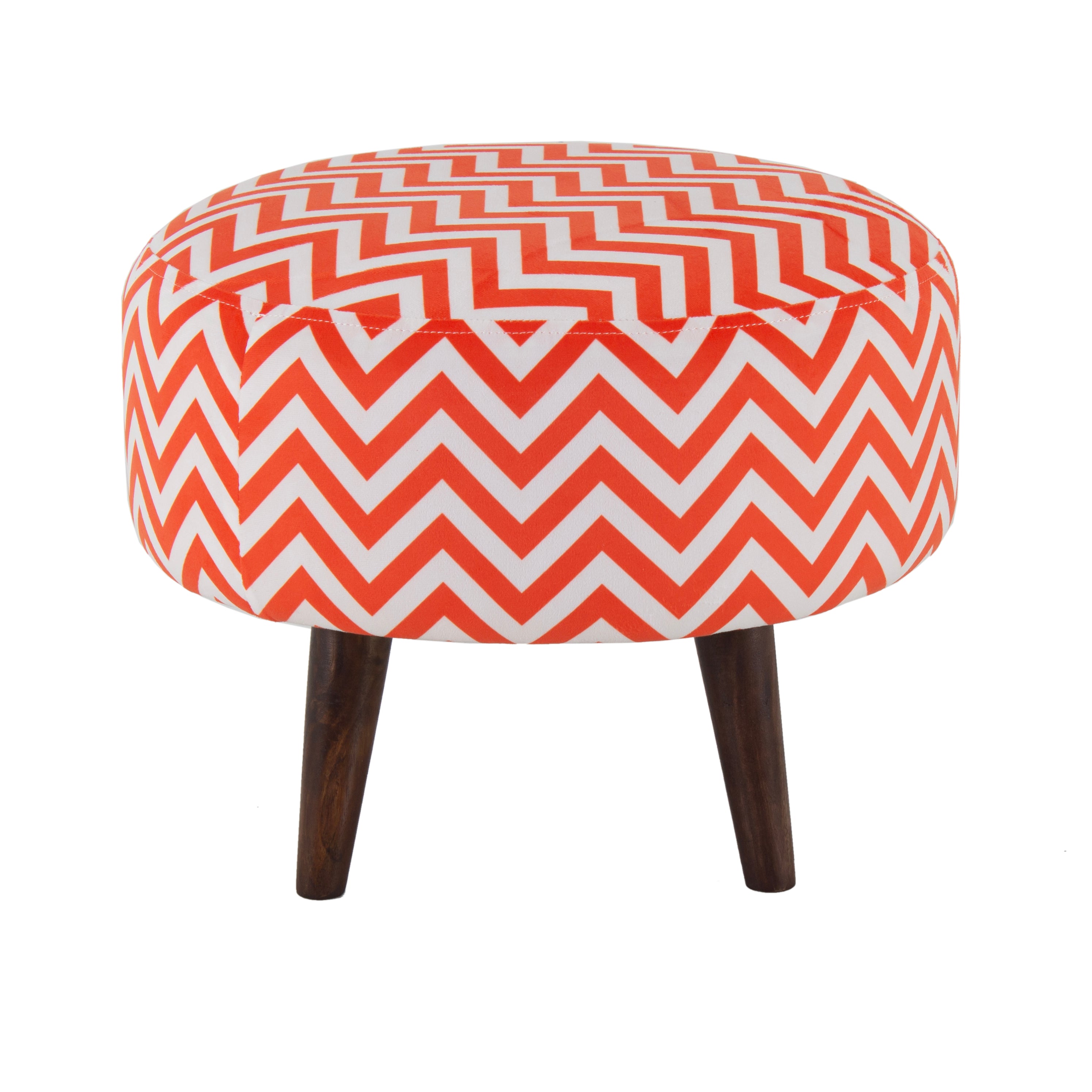 Zigzag Printed Round Shape Pouf (12 Inch, Set of 2) - Peachtree Home