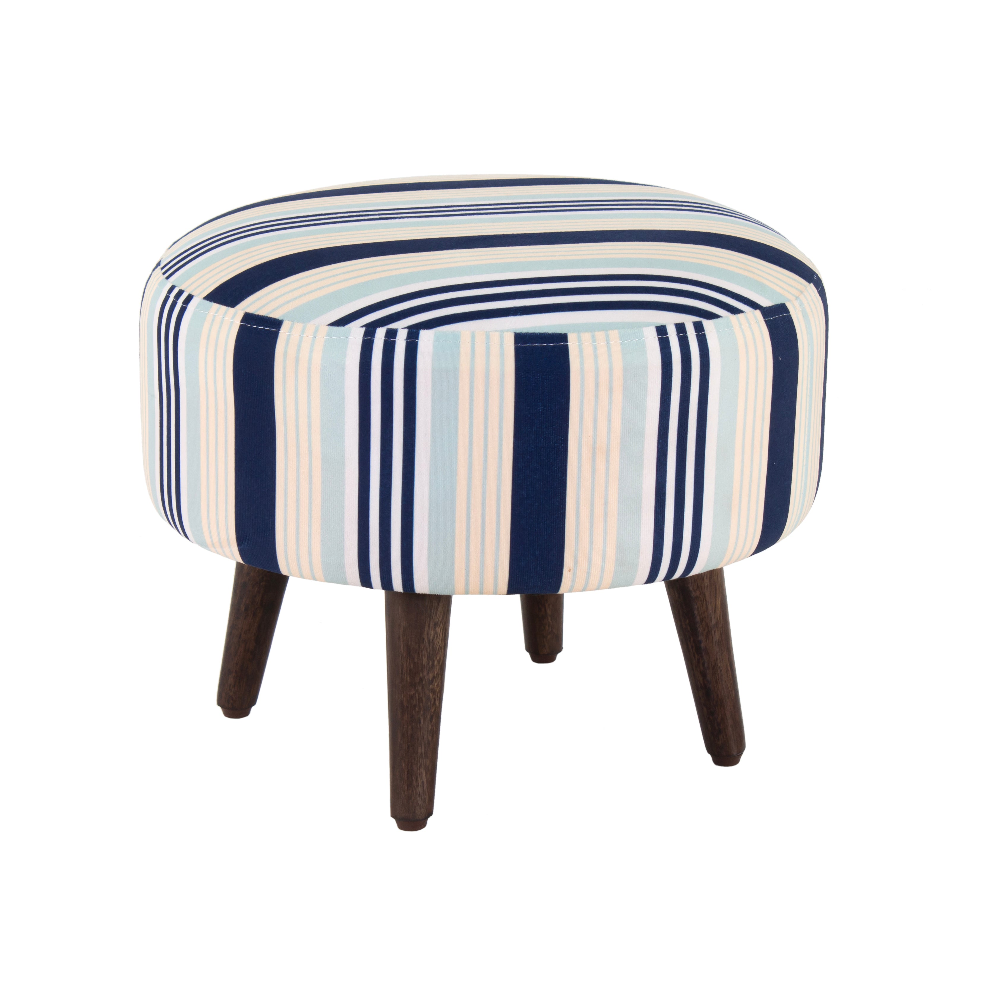 Stripes Printed Round Shape Pouf (12 Inch, Set of 2) - Peachtree Home