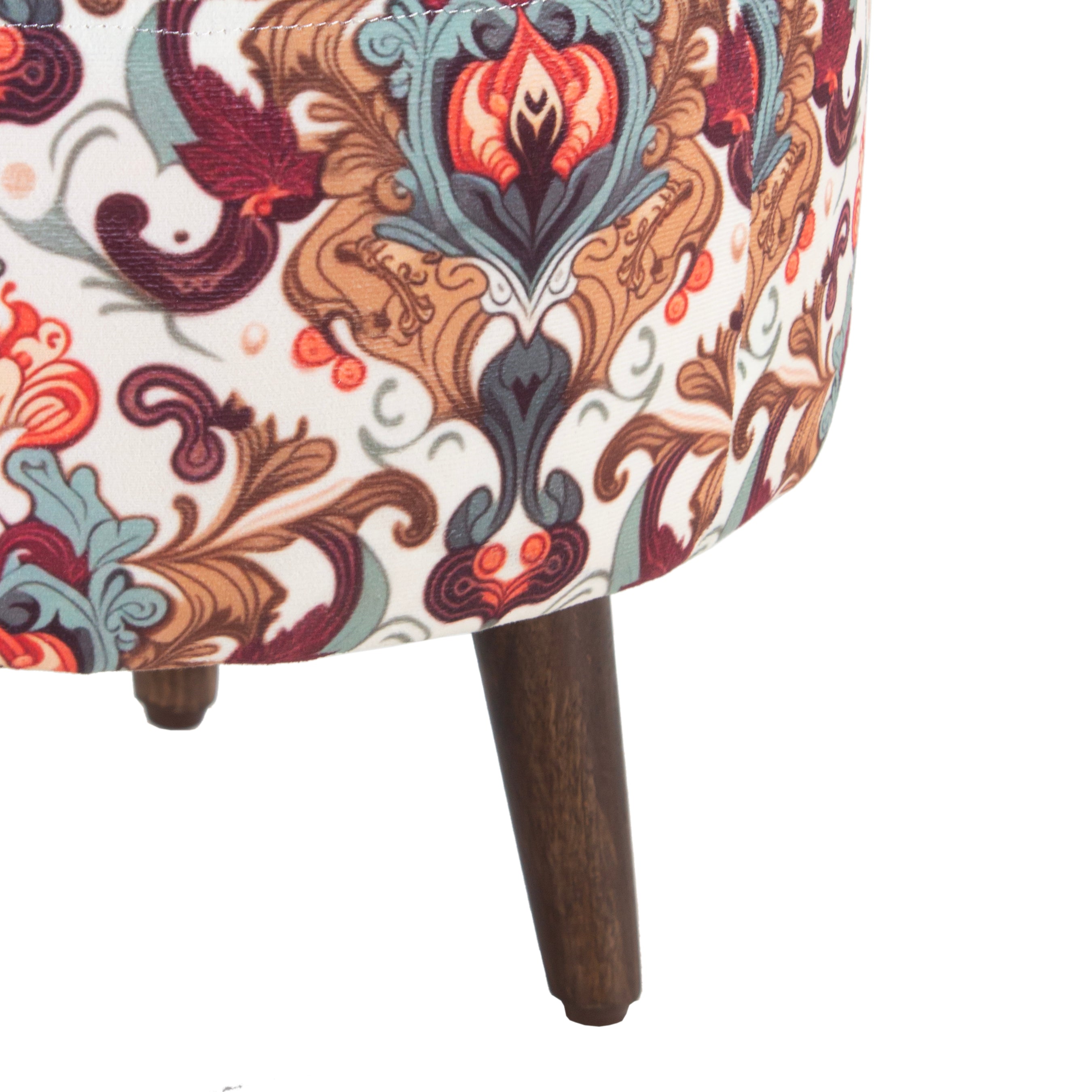 Printed Round Shape Wooden Pouf (12 Inch, Set of 2) - Peachtree Home