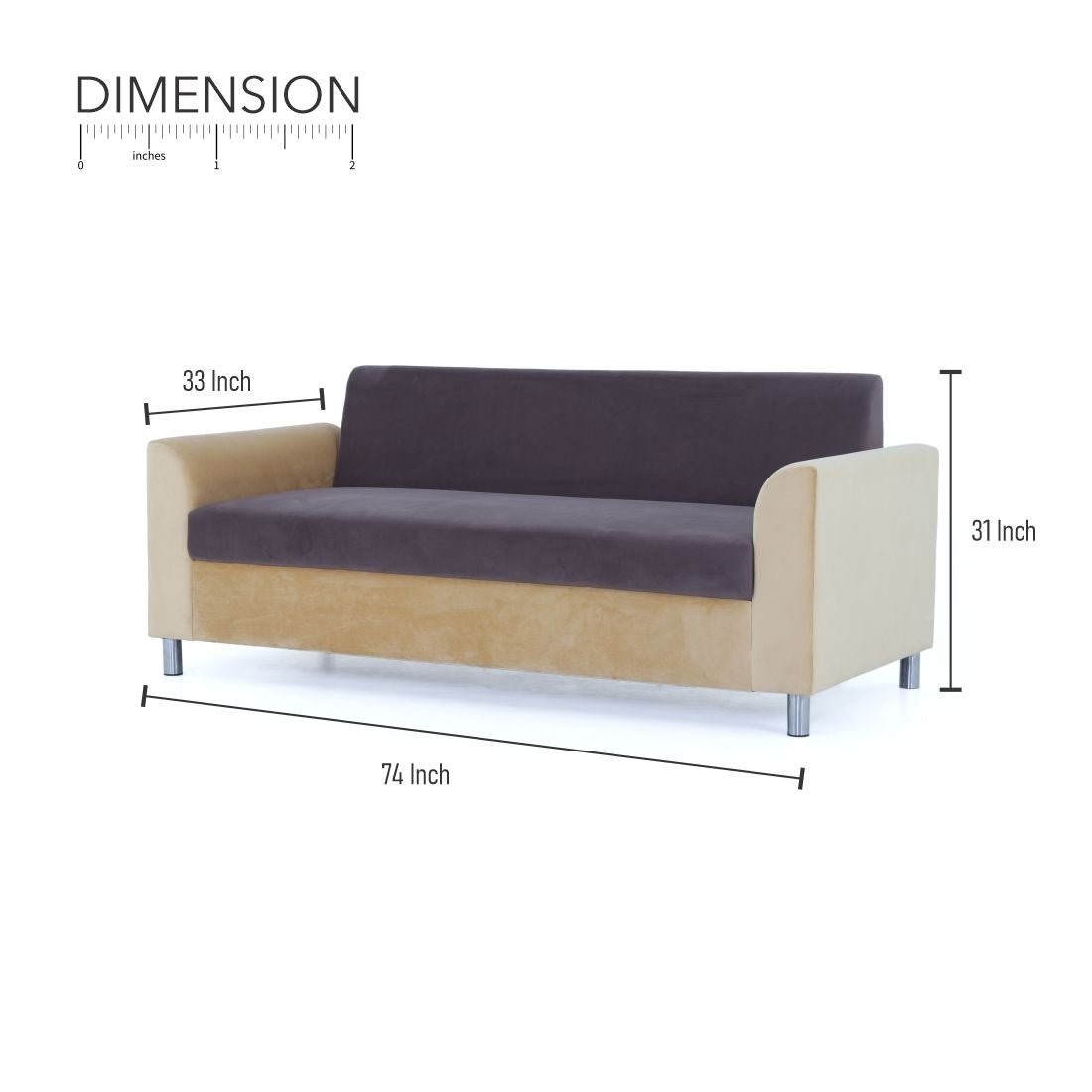 Aura 3-Seater Velvet Sofa In Brown And Yellow Colour - Peachtree Home