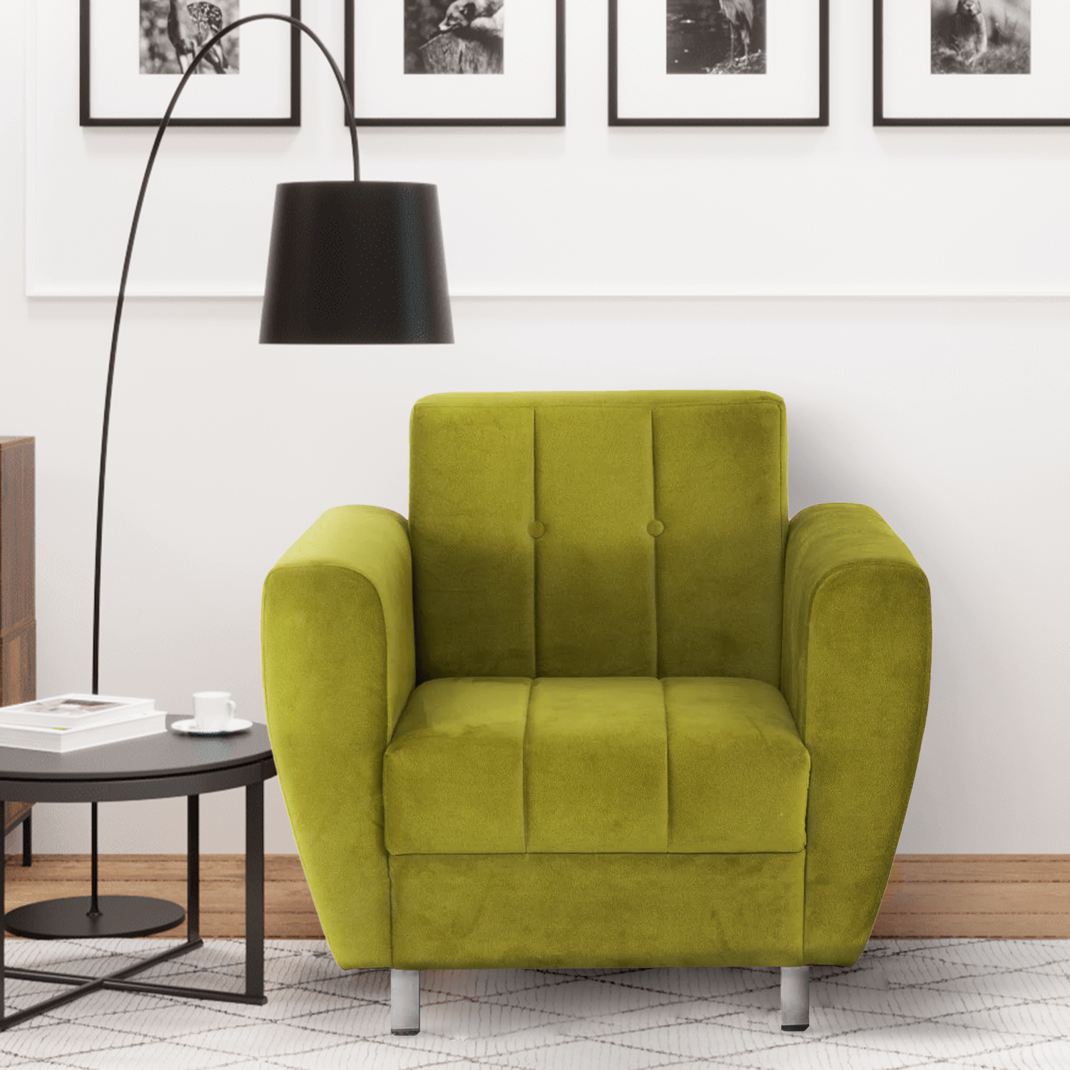 Albeta Cotton Velvet Chair With Arm in Green Colour - Peachtree Home