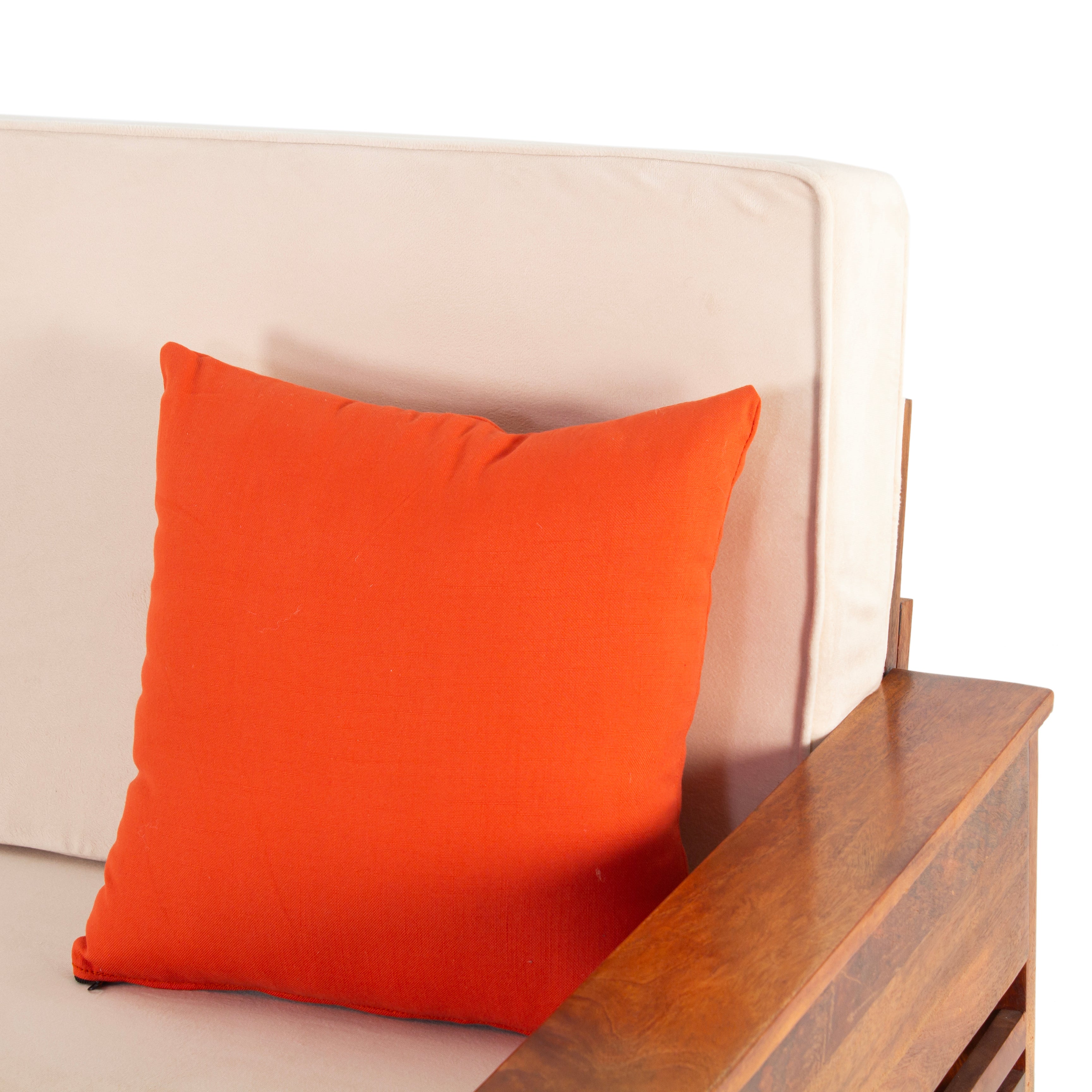 Peachtree Kaira Three Seater Sofa Wooden Cum Bed Velvet Fabric (Natural Wood) - Peachtree Home