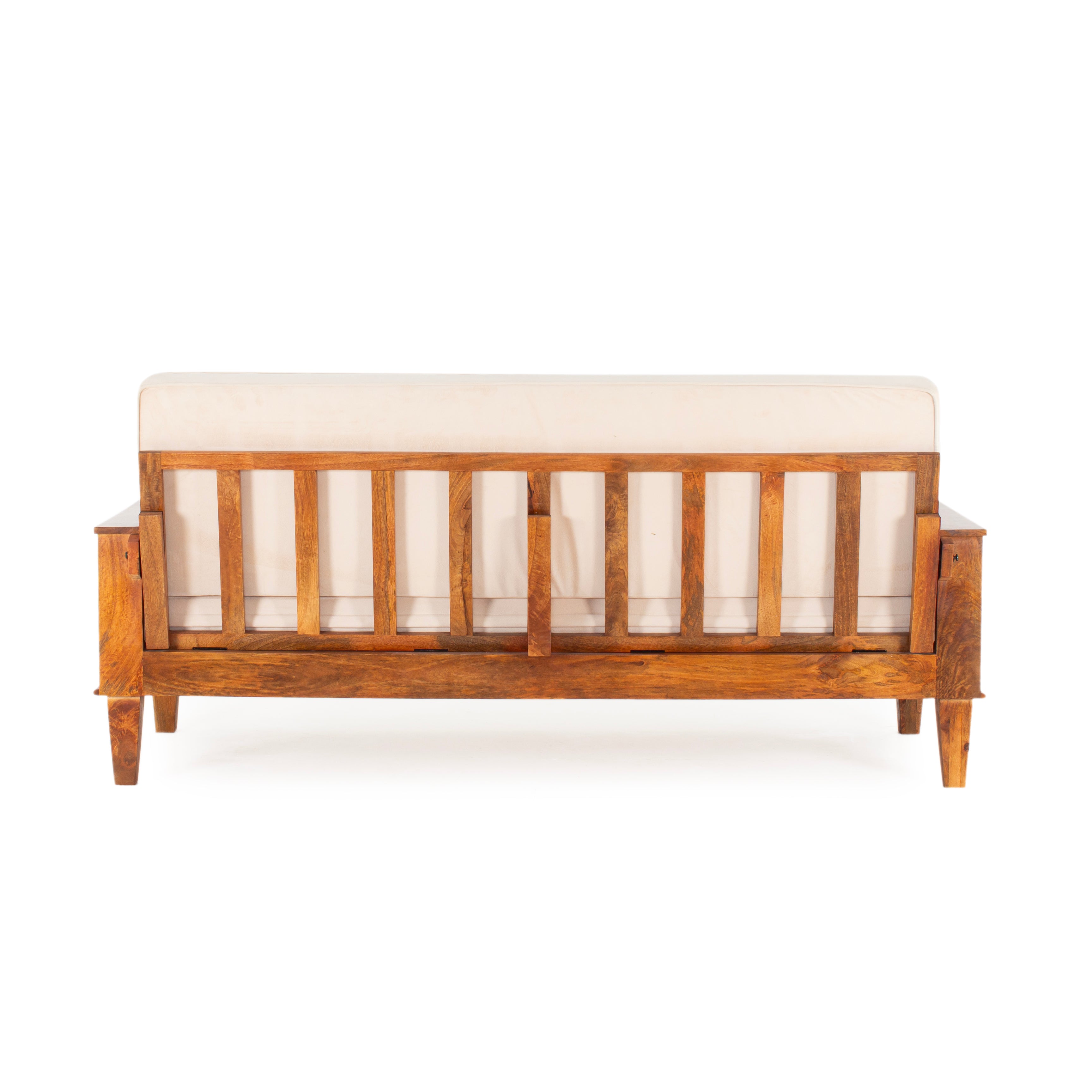 Peachtree Kaira Three Seater Sofa Wooden Cum Bed Velvet Fabric (Natural Wood) - Peachtree Home