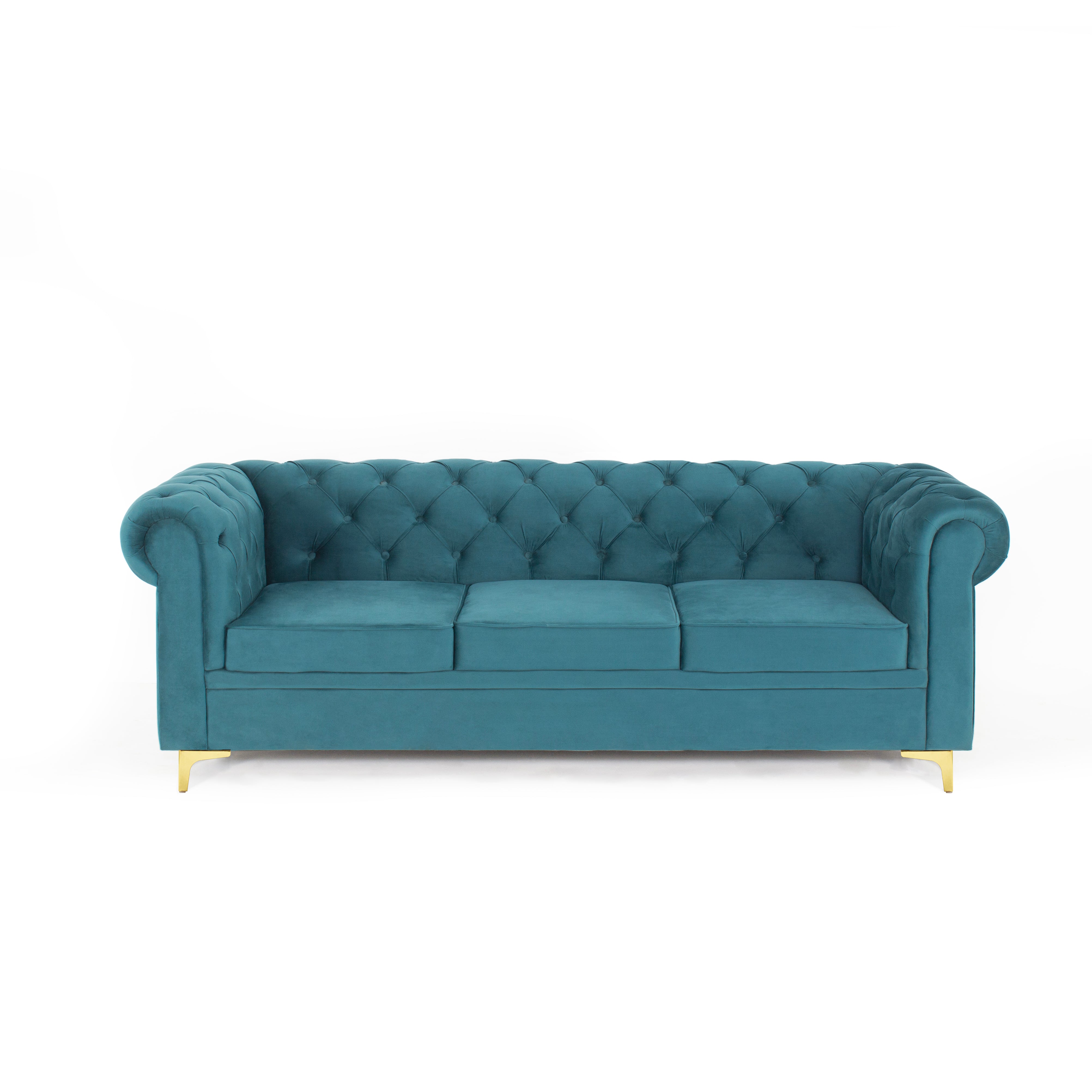 Peachtree Chesterfield Three Seater Velvet Fabric (Green) - Peachtree Home