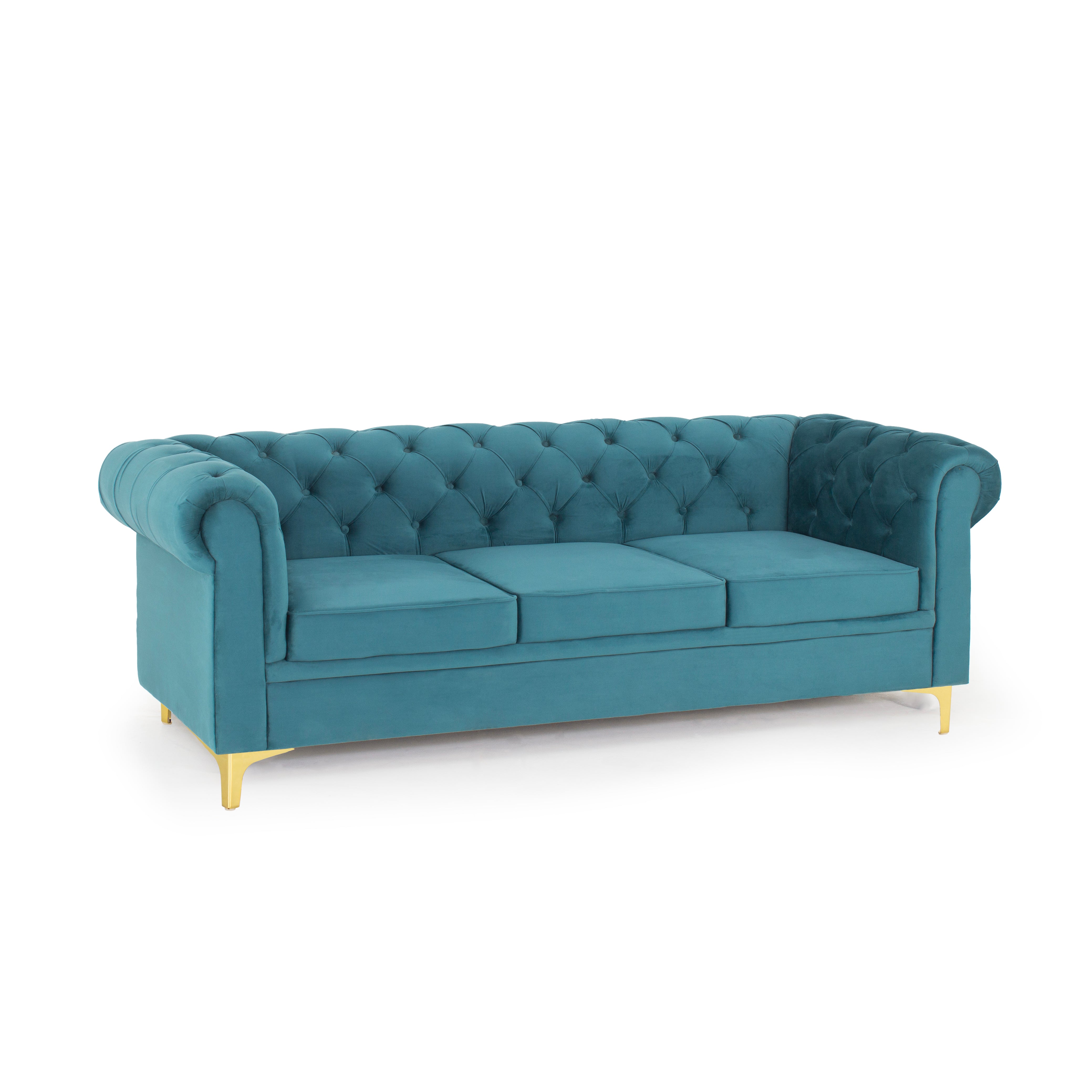 Peachtree Chesterfield Three Seater Velvet Fabric (Green) - Peachtree Home