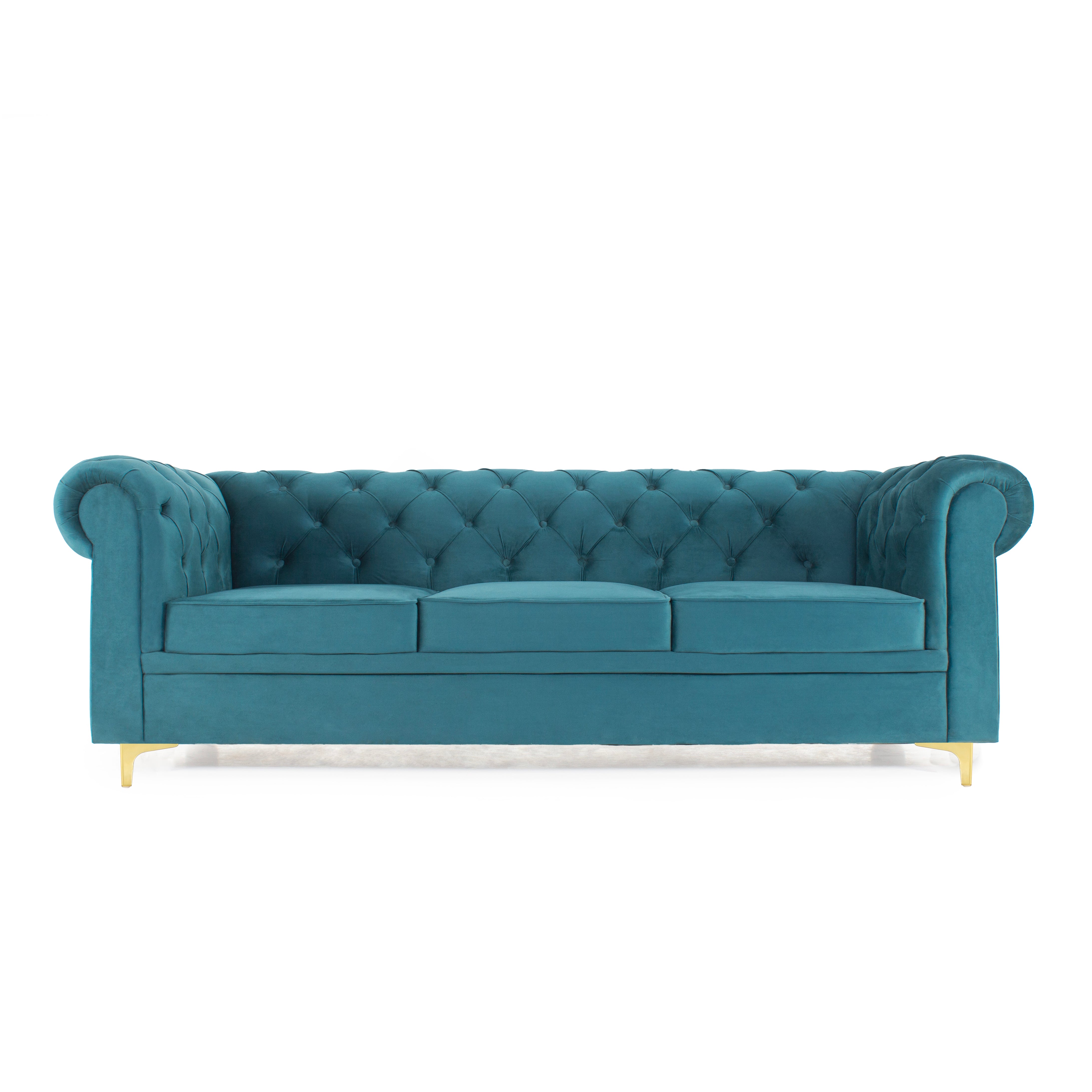 Peachtree Chesterfield Three Seater Velvet Fabric (Green) - Peachtree Home