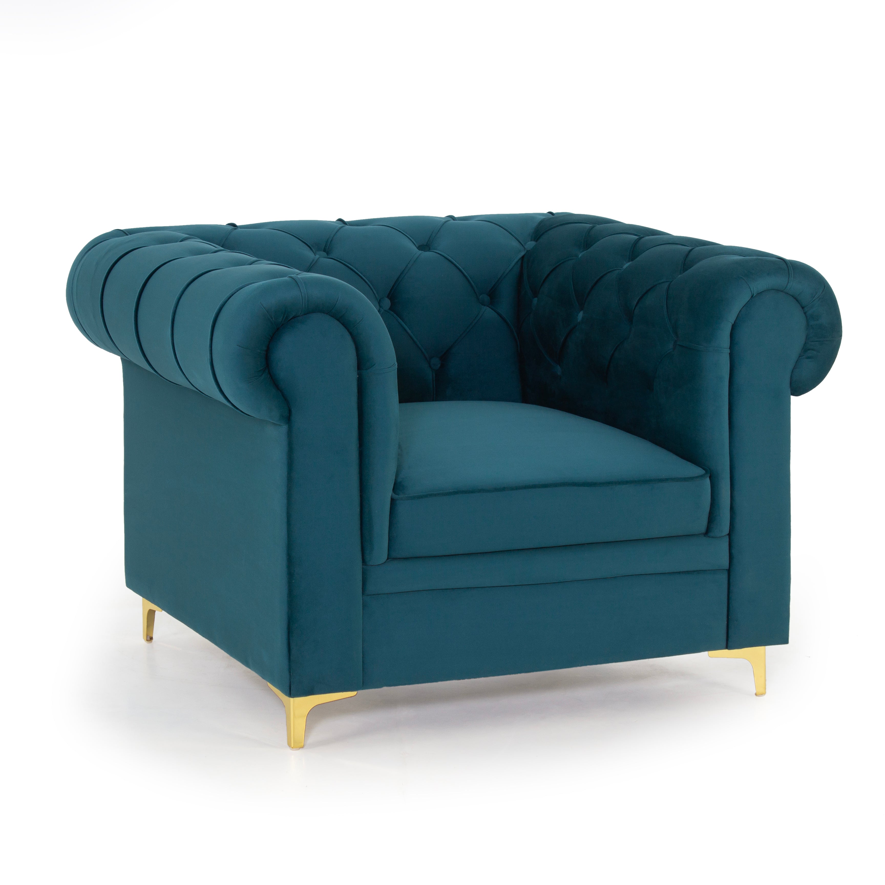 Peachtree Chesterfield One Seater Velvet Fabric (Green) - Peachtree Home