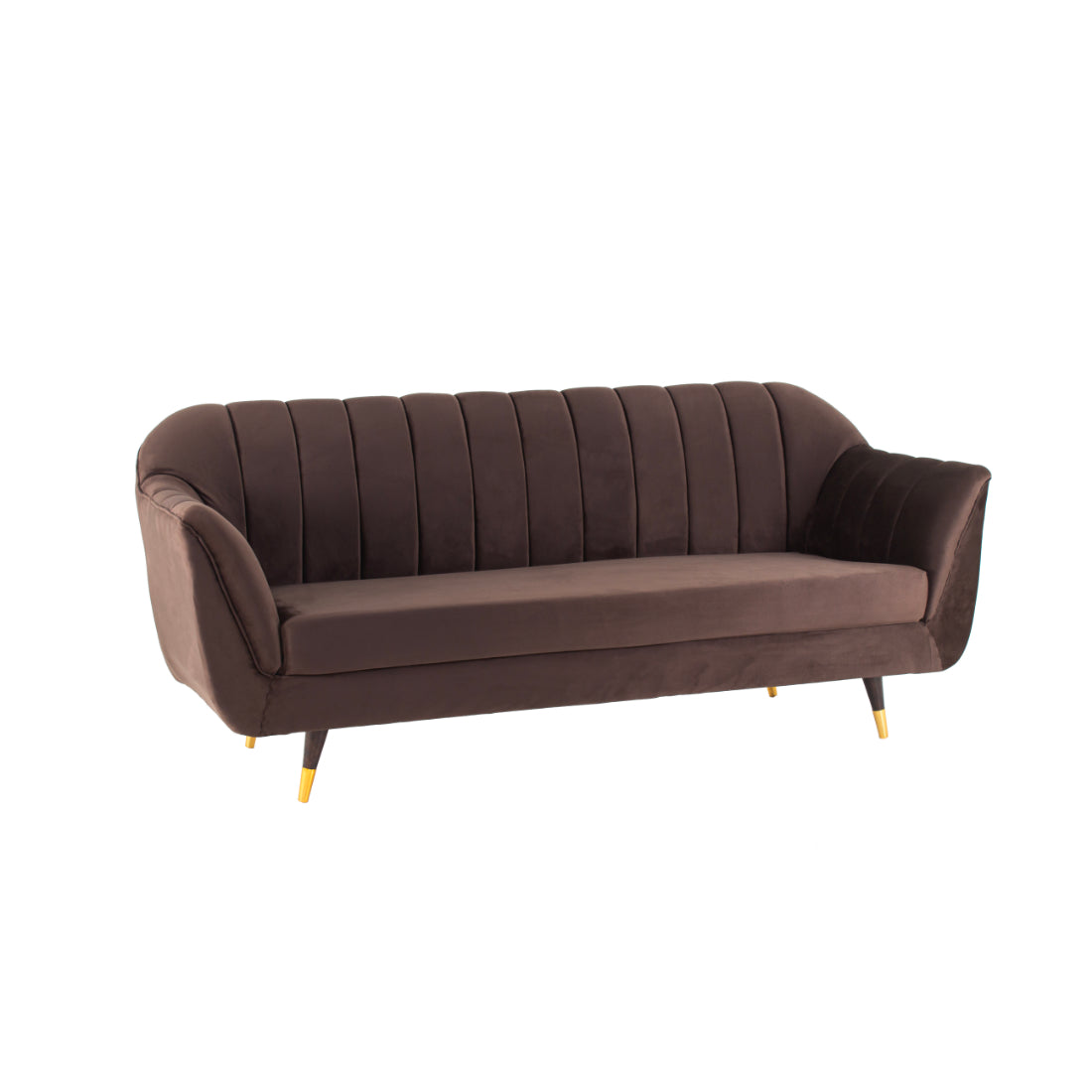 Peachtree Vegas Three Seater Velvet Fabric (Brown) - Peachtree Home