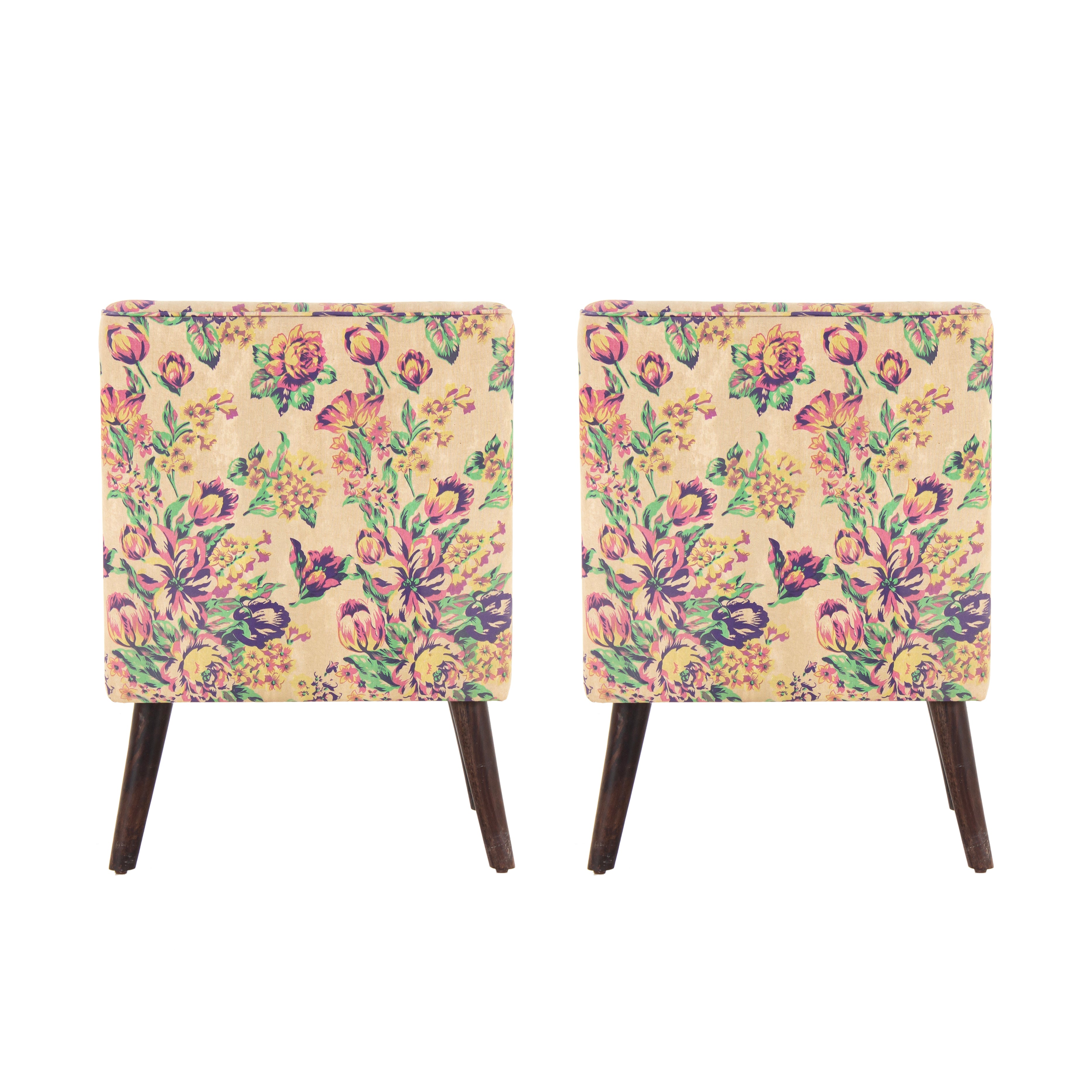 Peachtree Eleanor Chair Cotton Printed Fabric Yellow Color (Set Of 2) - Peachtree Home