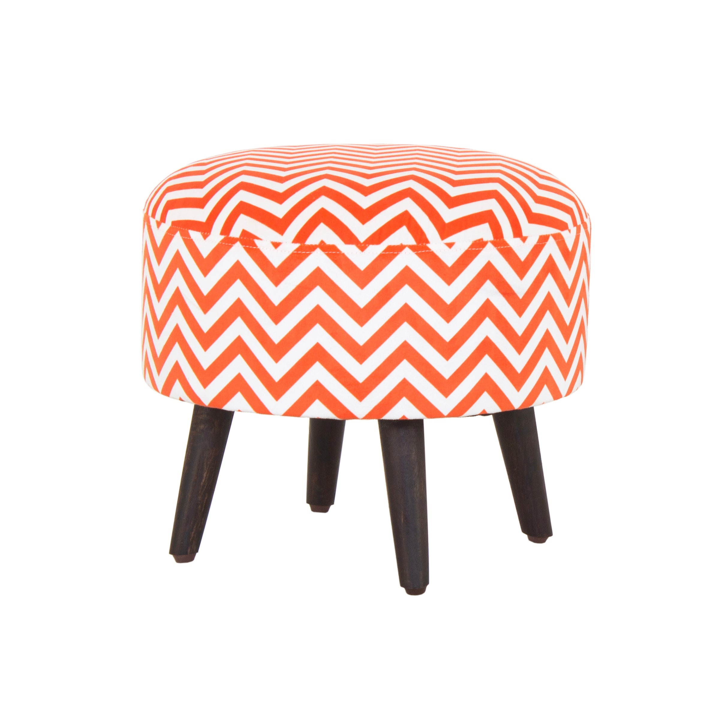 Zigzag Printed Round Shape Pouf (12 Inch, Set of 2) - Peachtree Home