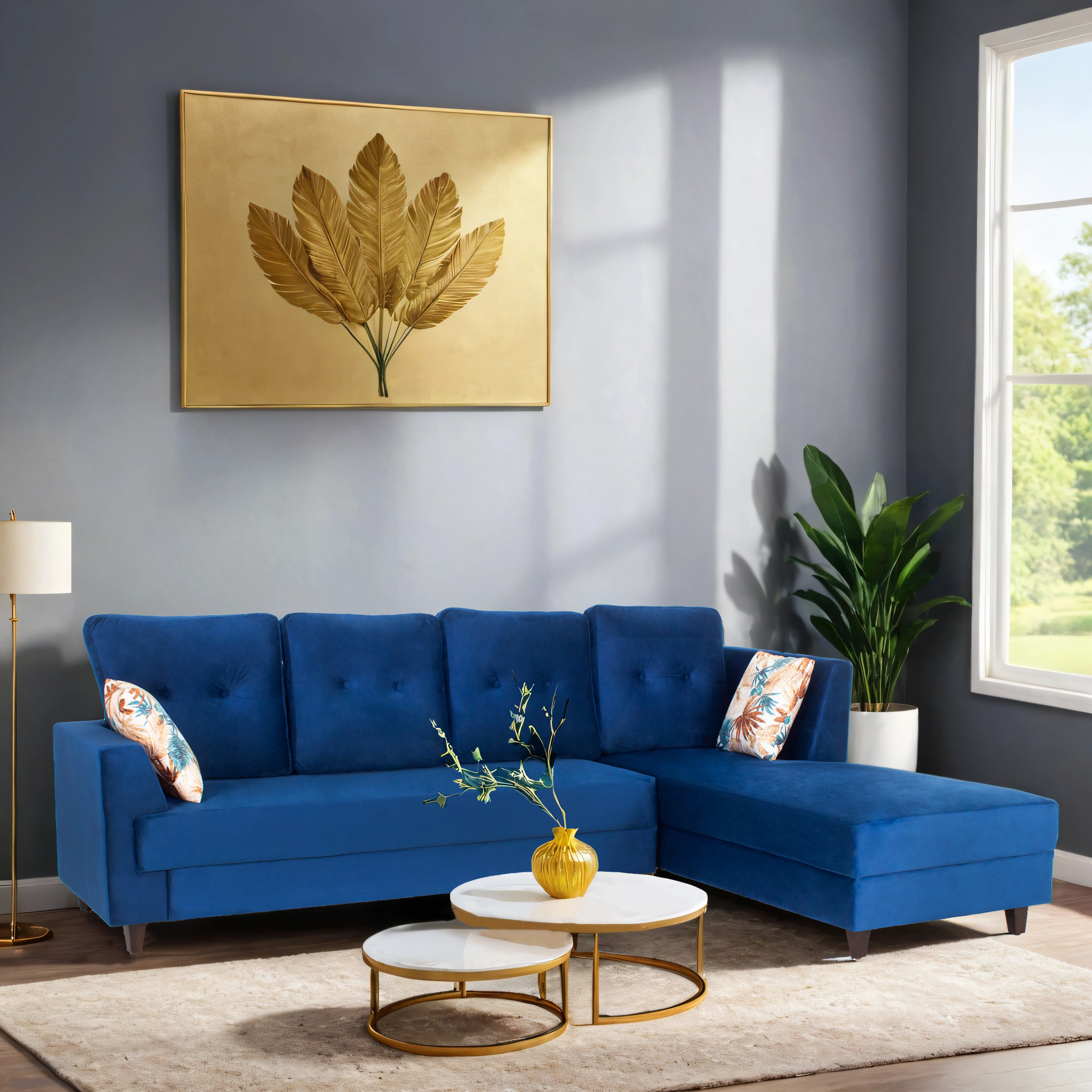 Zurich 5-Seater Velvet Sofa Set In Blue Colour - Peachtree Home